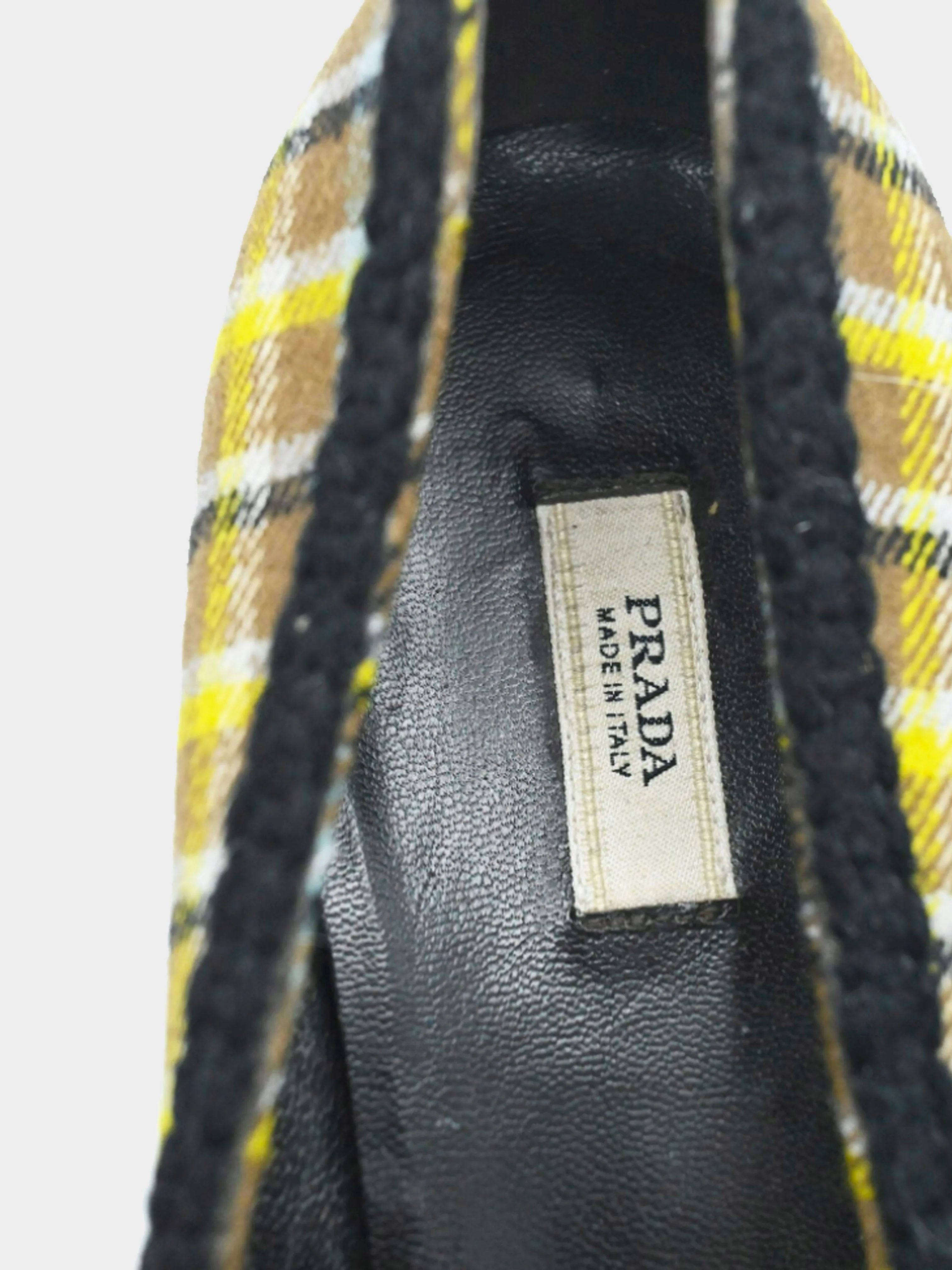 Prada Mid-2000s Green and Brown Prince of Wales Wool Pumps - Image 6
