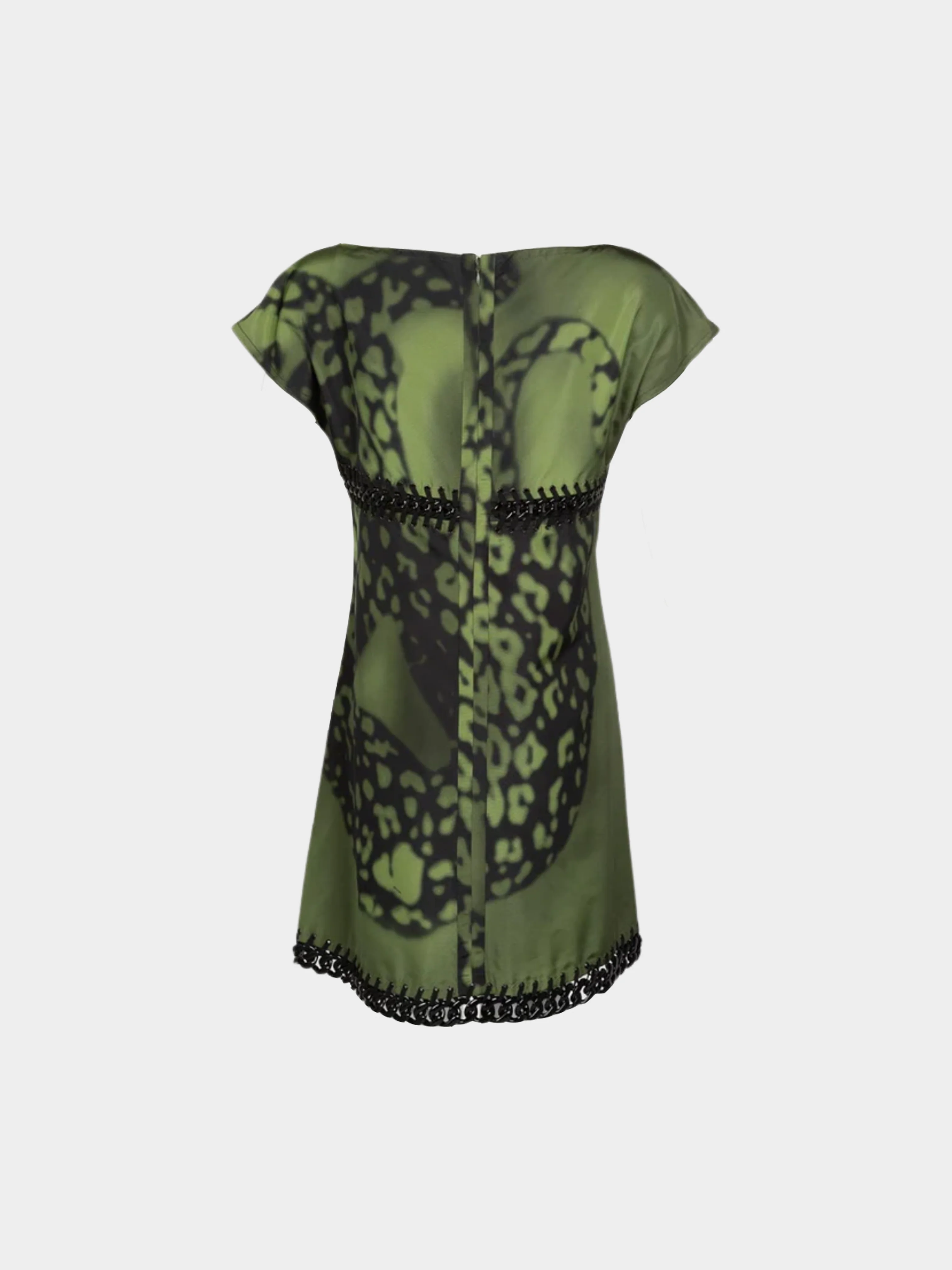 Prada Resort 2009 Green Black Chain Inset Printed Shift Dress - Image 2