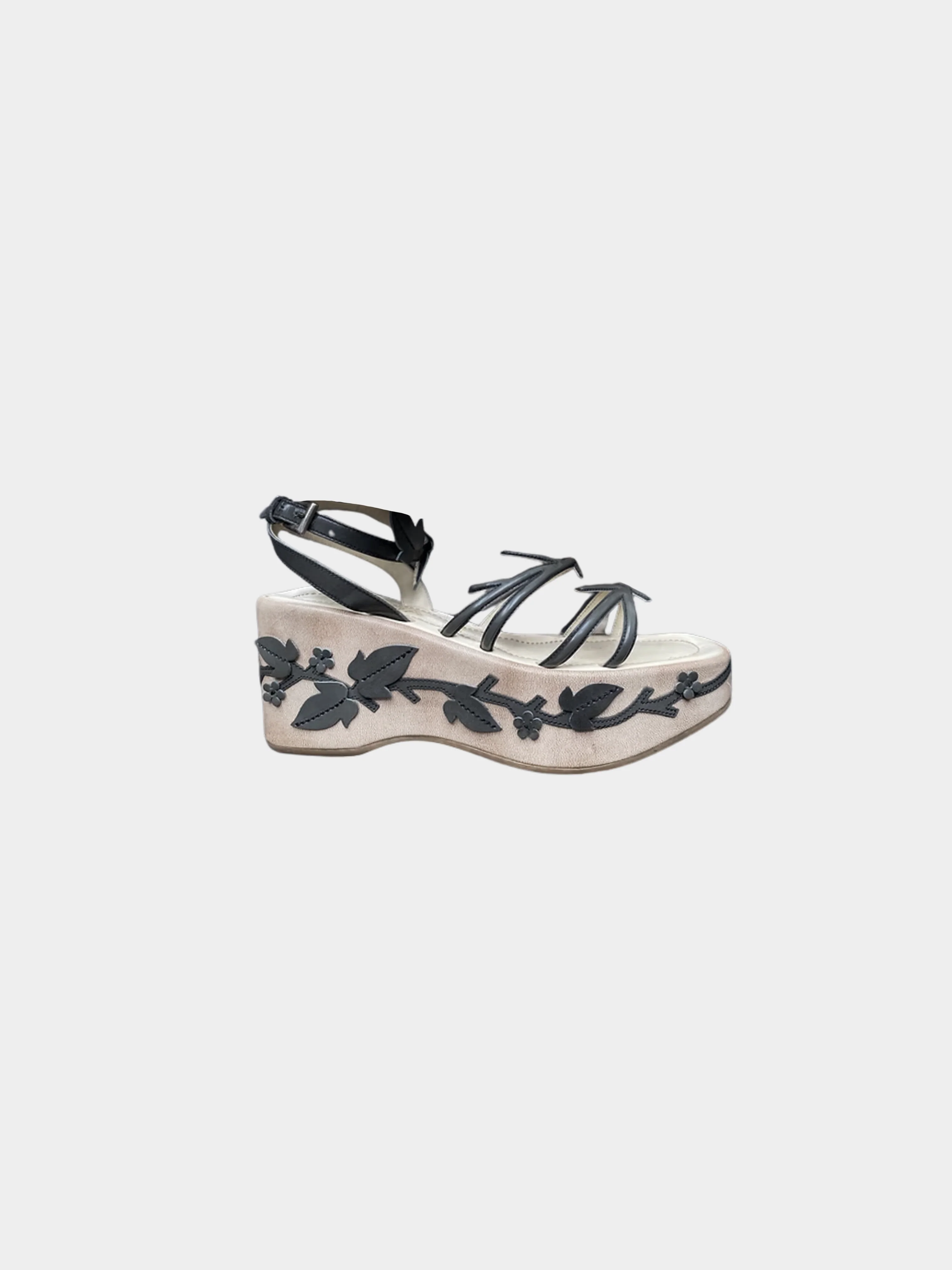 Prada SS 1997 Beige Vine Leaf Platform Sandals