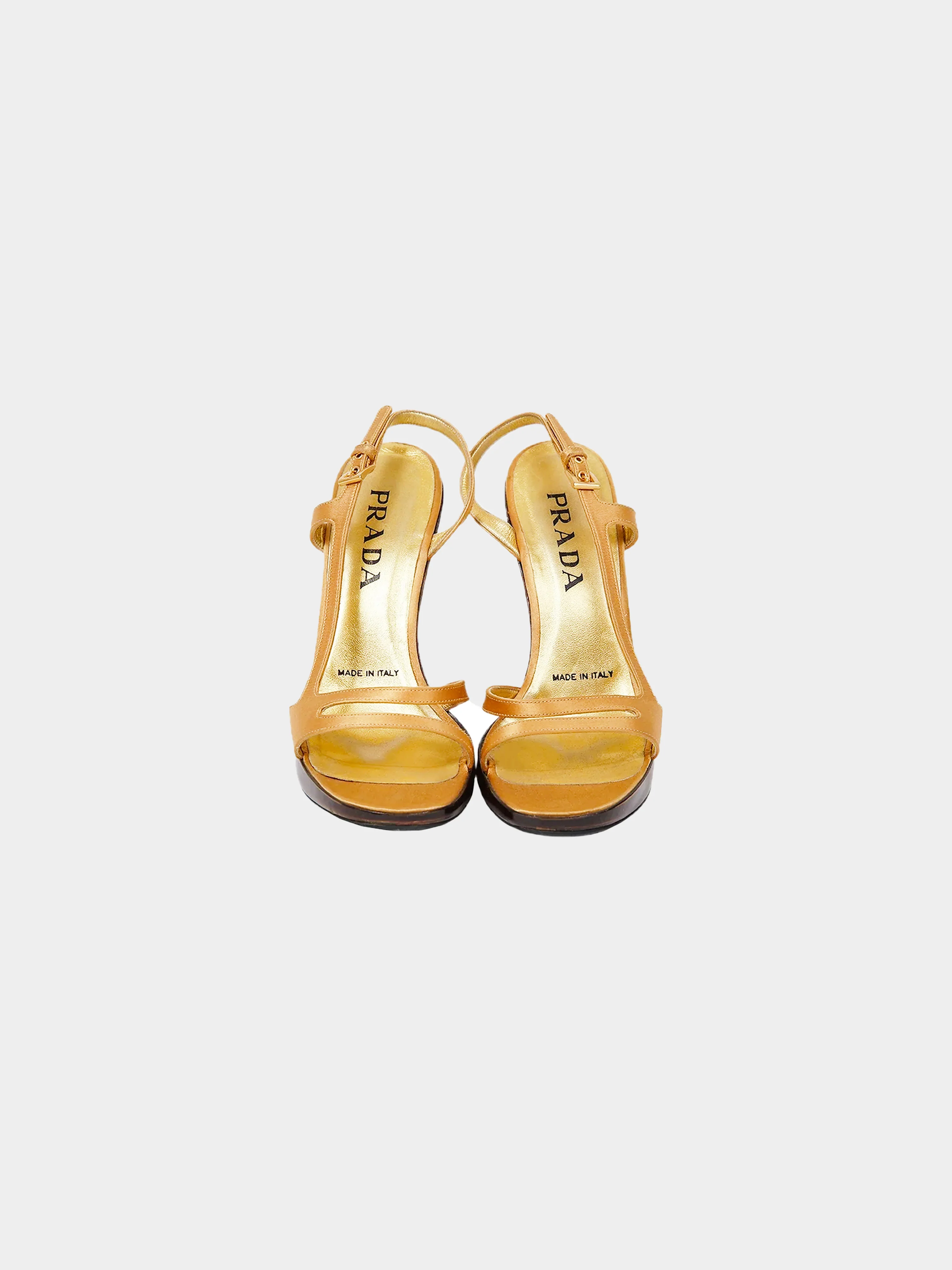Prada SS 1998 Gold Metallic Leather and Yellow Plexiglass Heels - Image 3