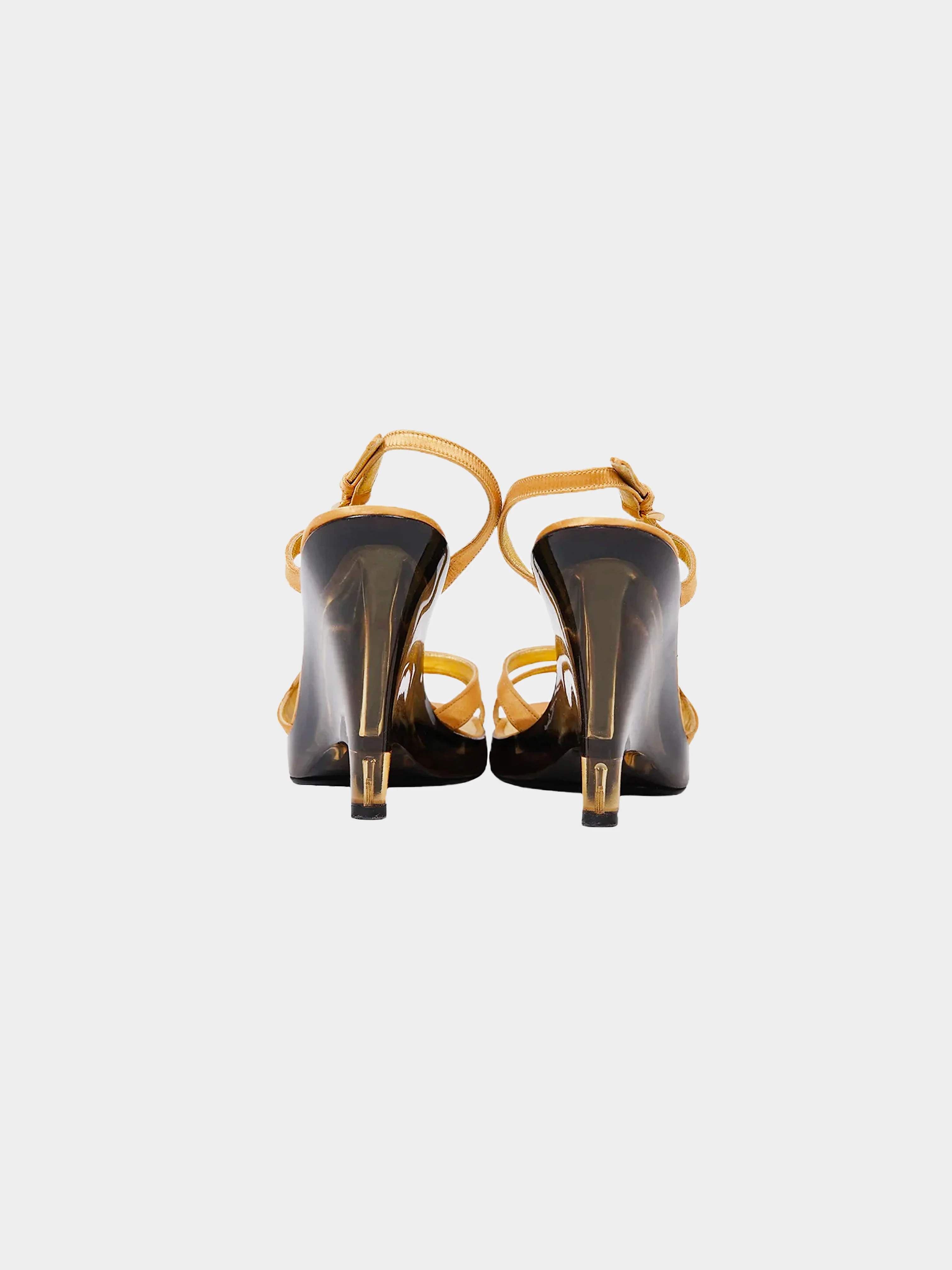 Prada SS 1998 Gold Metallic Leather and Yellow Plexiglass Heels - Image 4