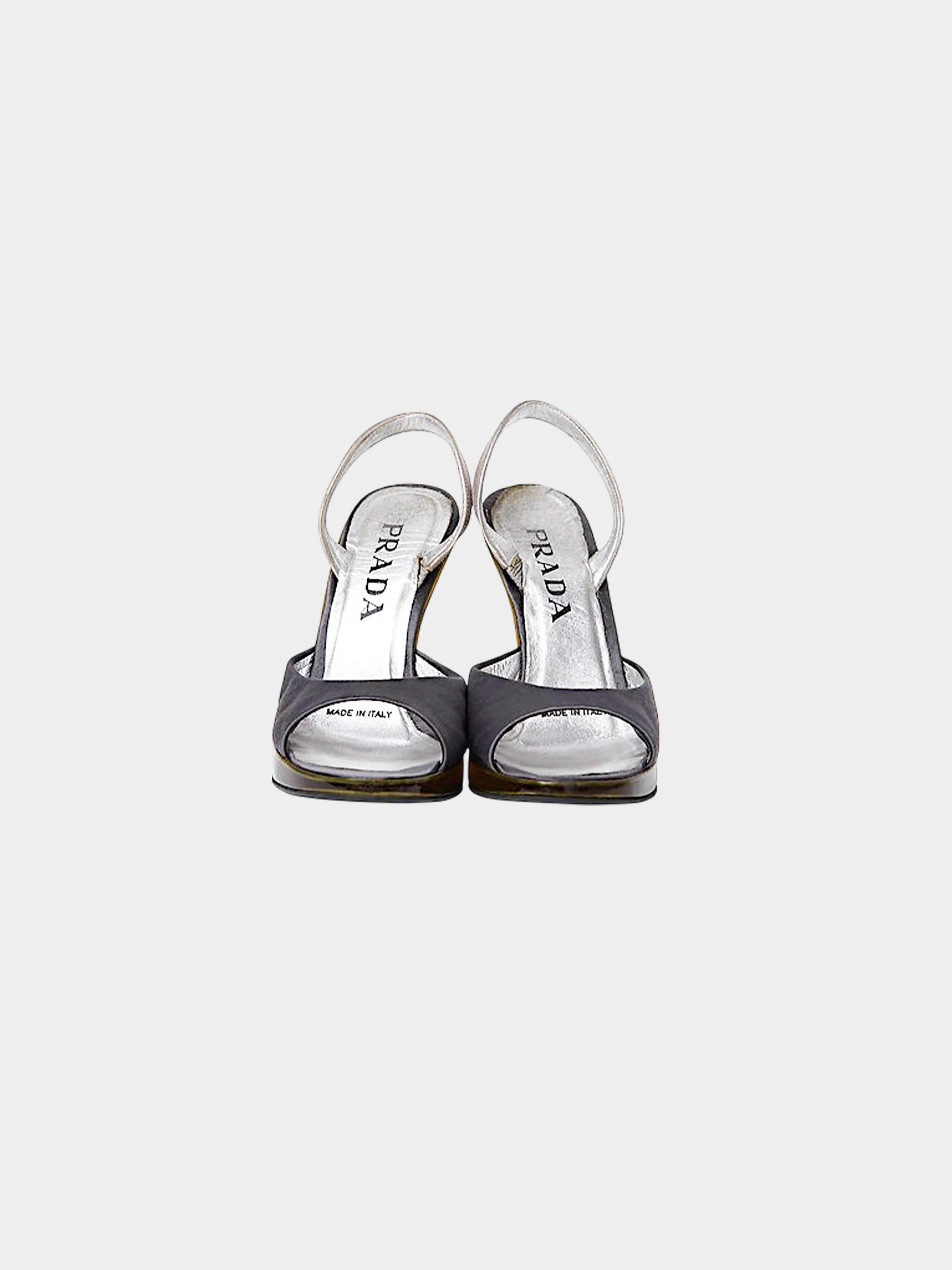 Prada SS 1998 Silver Metallic Leather and Yellow Plexiglass Heels - Image 3