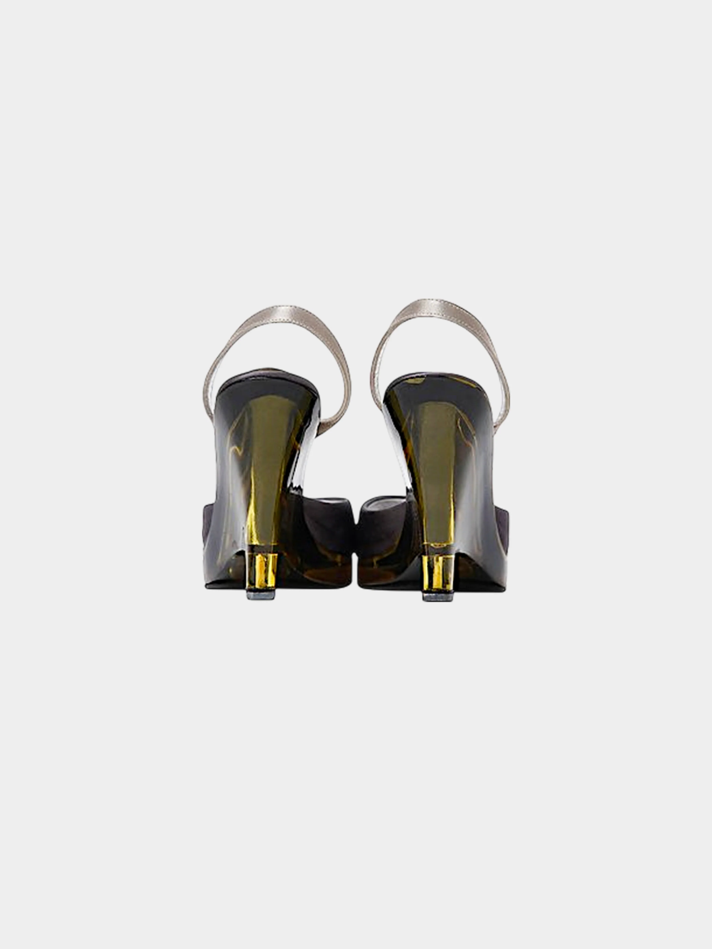 Prada SS 1998 Silver Metallic Leather and Yellow Plexiglass Heels - Image 4