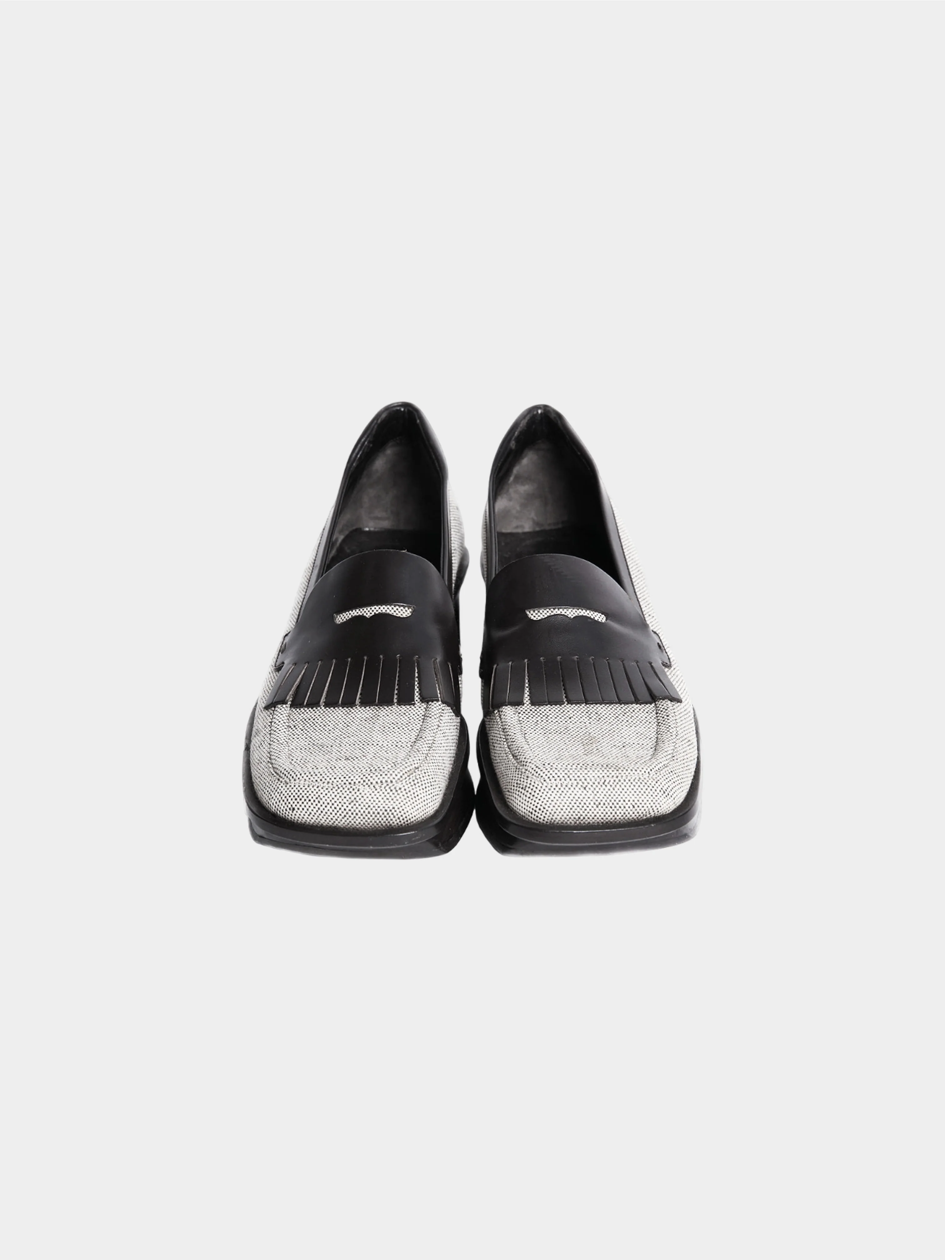 Prada SS 1999 Black and Grey Platform Loafers - Image 3
