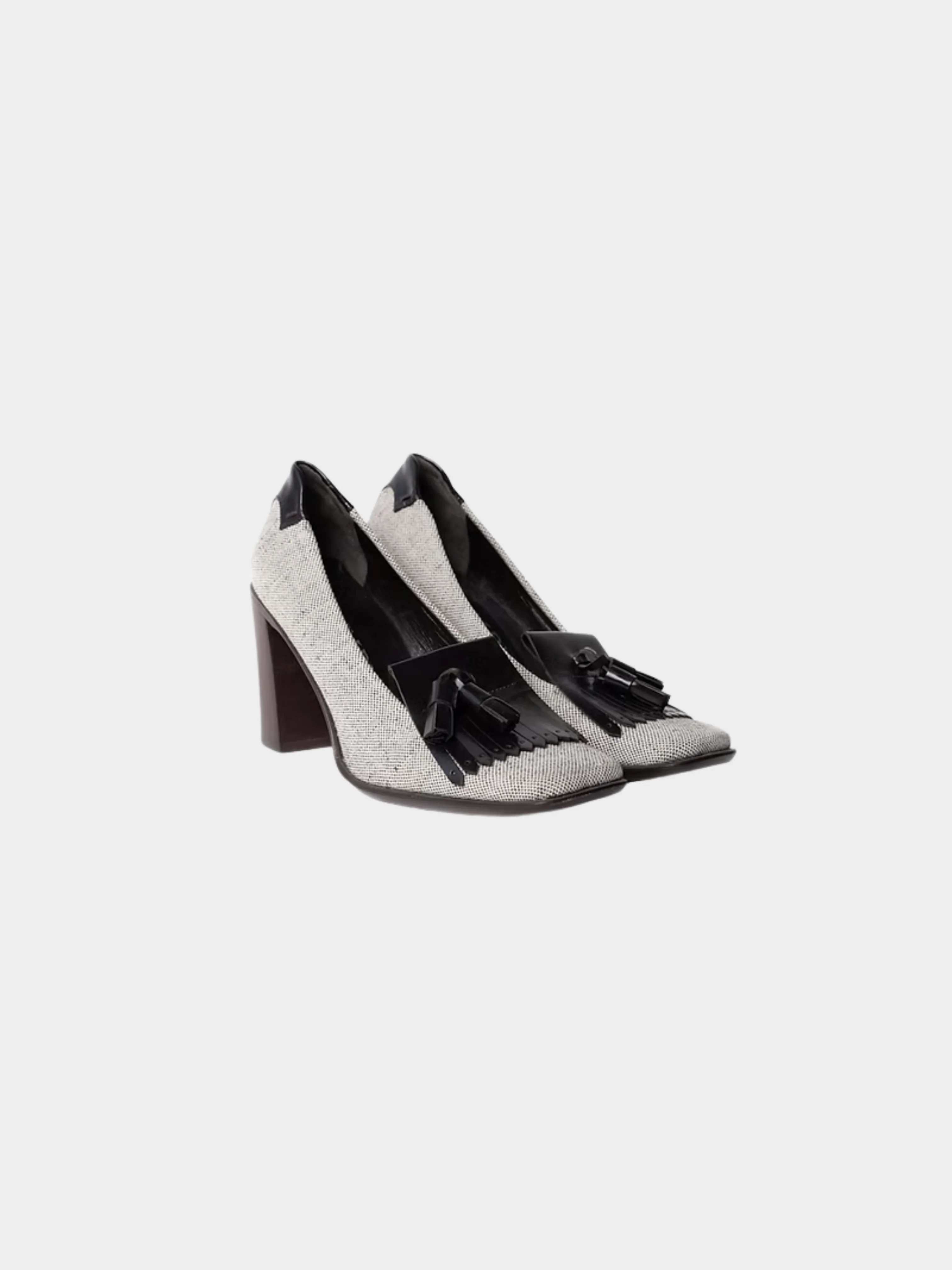 Prada SS 1999 Grey Runway Tassle Heels - Image 2