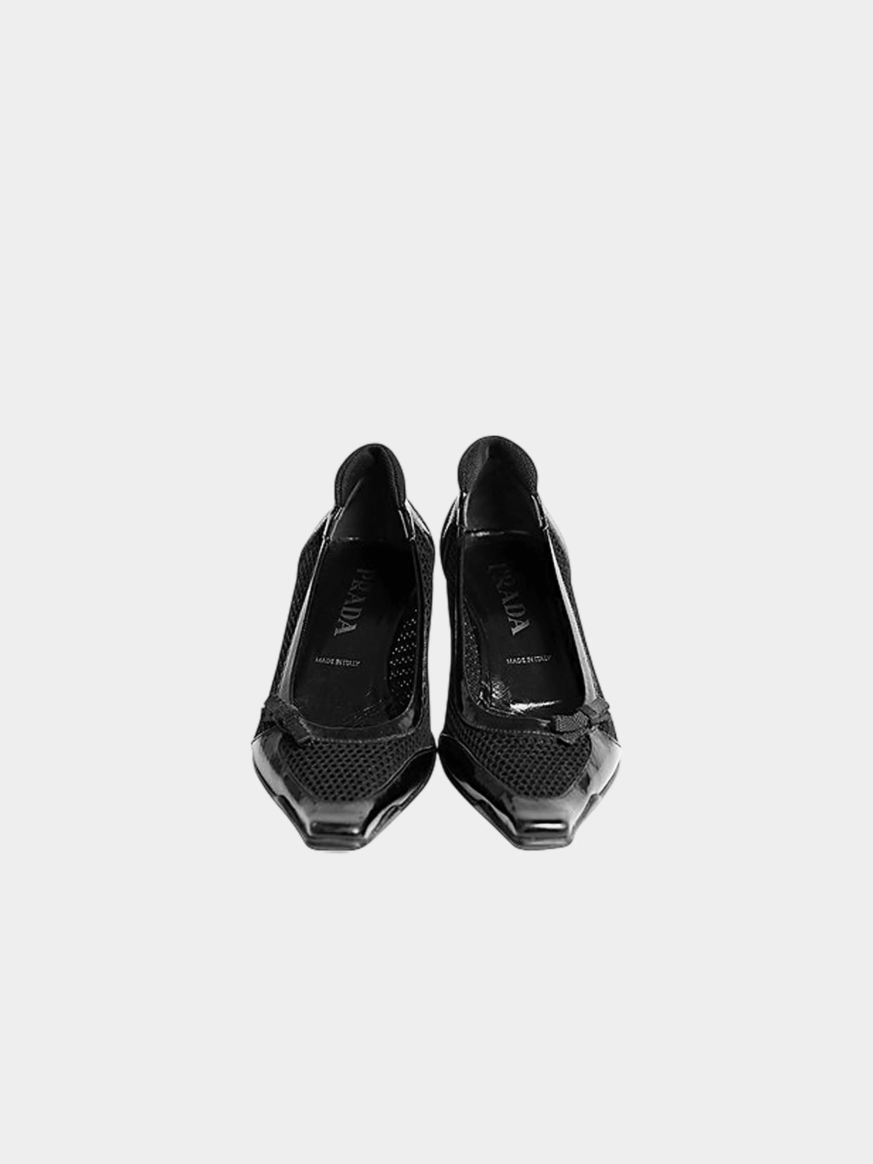 Prada SS 2000 Black Mesh And Patent Leather Mules - Image 2