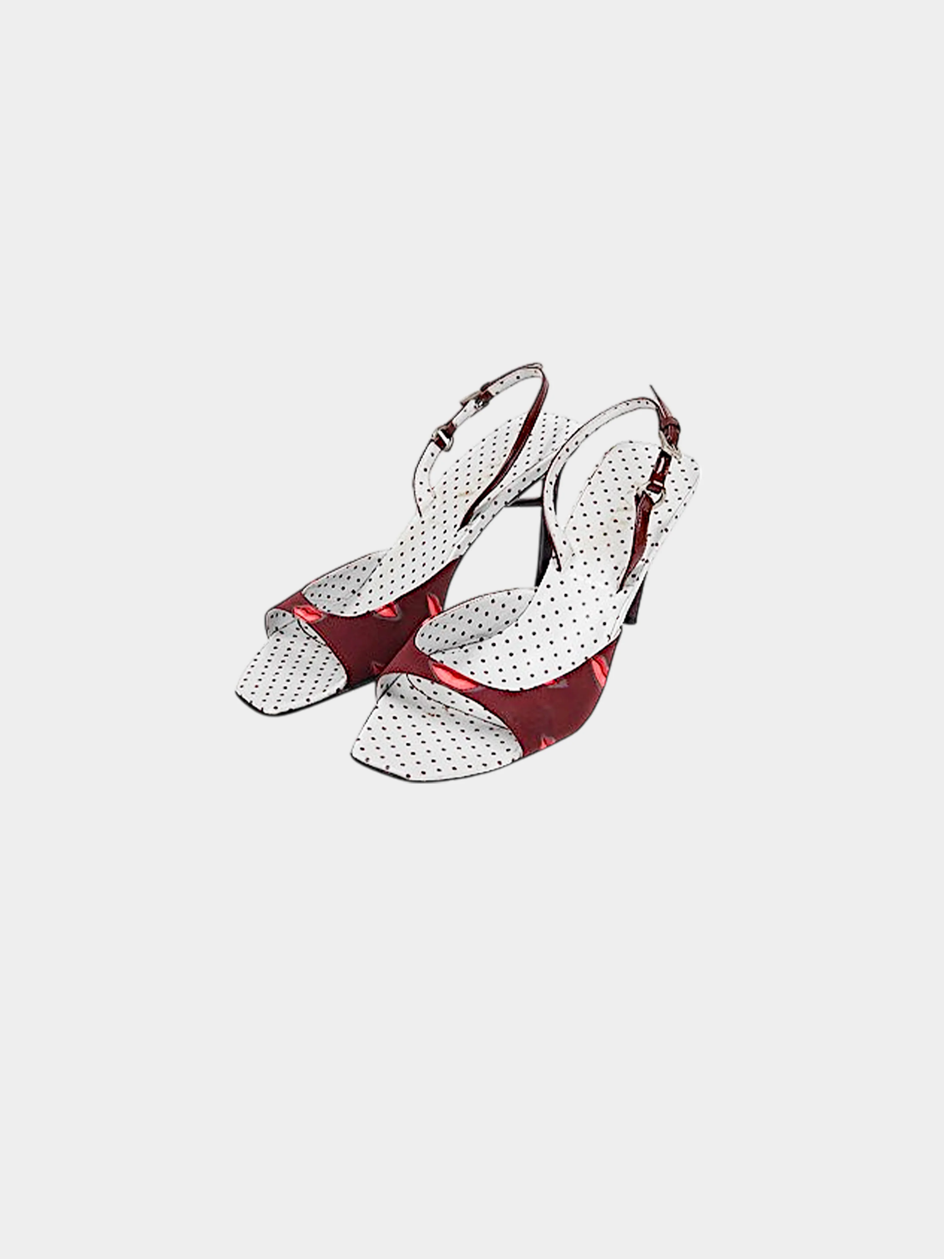Prada SS 2000 Burgundy Crepe de Chine Lips Heels - Image 2