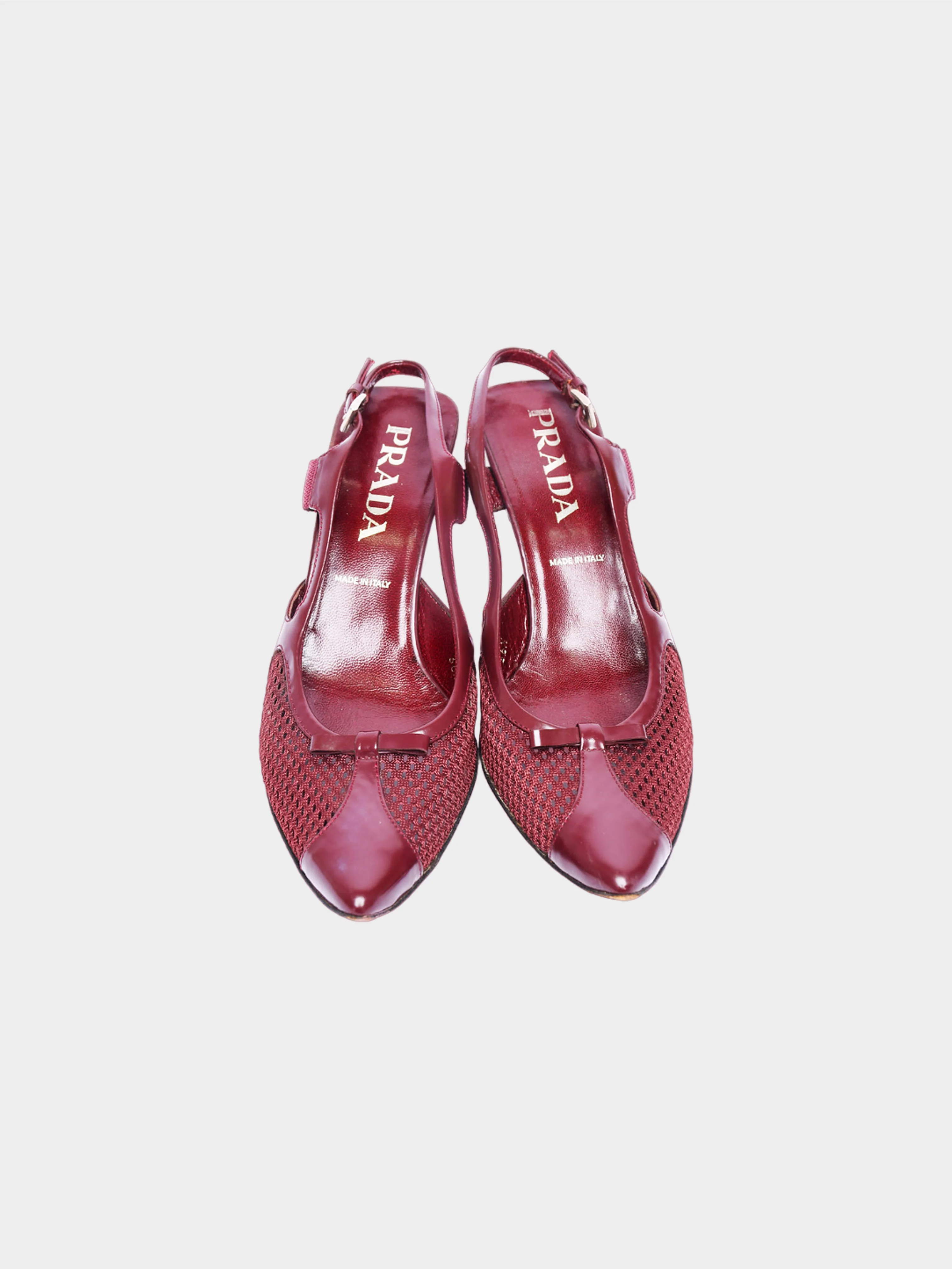 Prada SS 2000 Burgundy Leather and Mesh Heels - Image 2