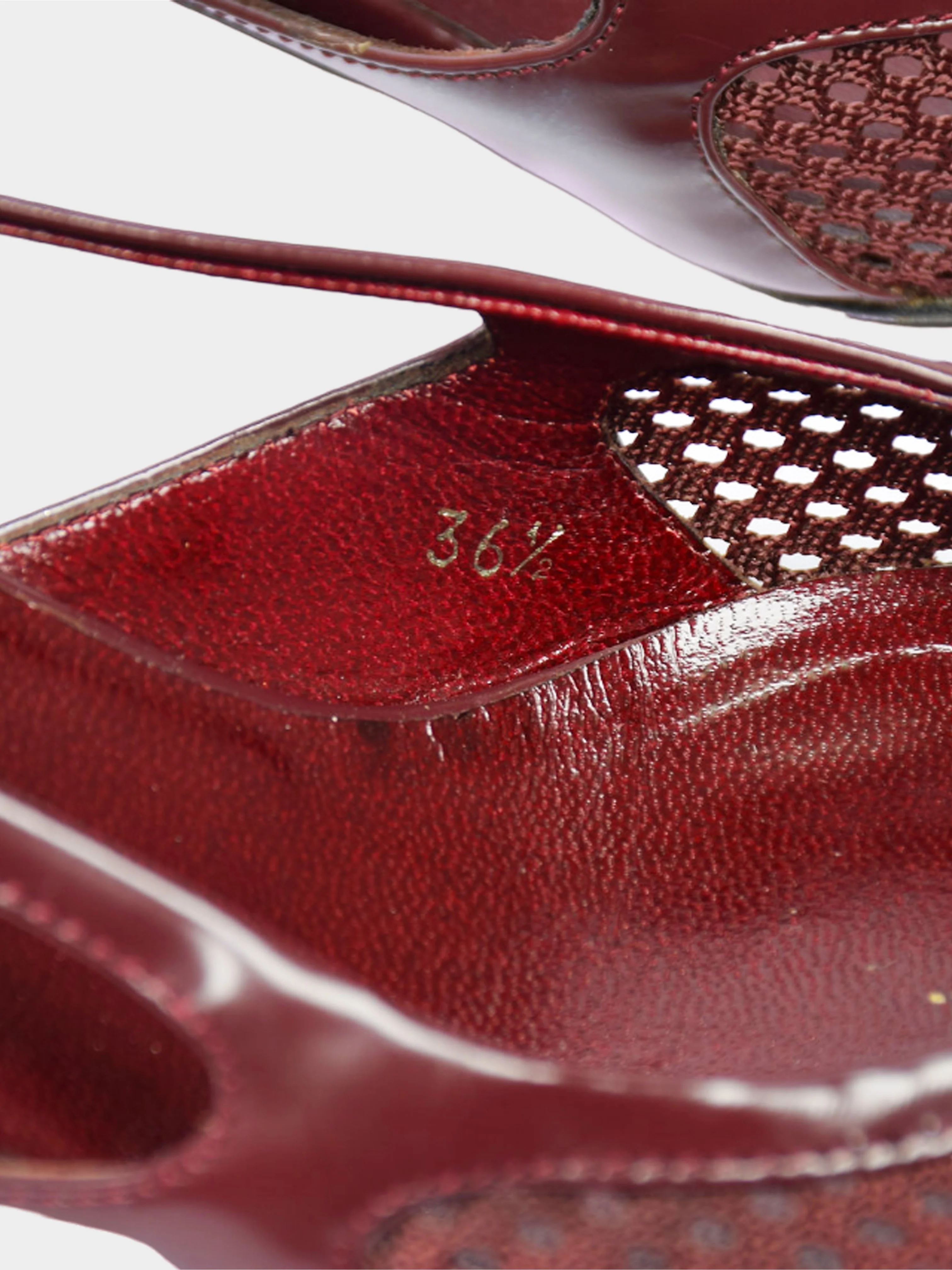 Prada SS 2000 Burgundy Leather and Mesh Heels - Image 4