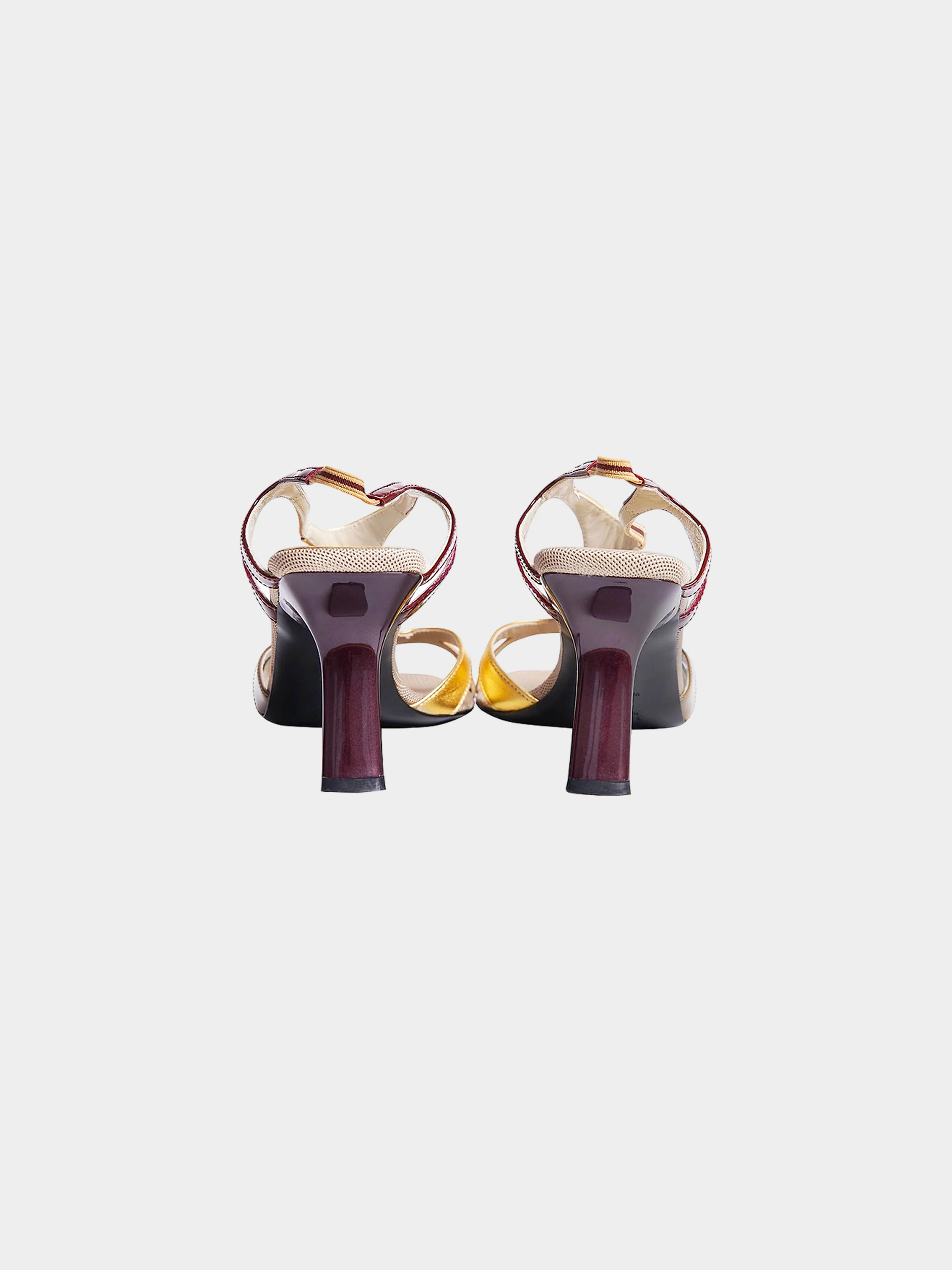 Prada SS 2000 Gold and Burgundy Colorblock Slingback Heels - Image 3