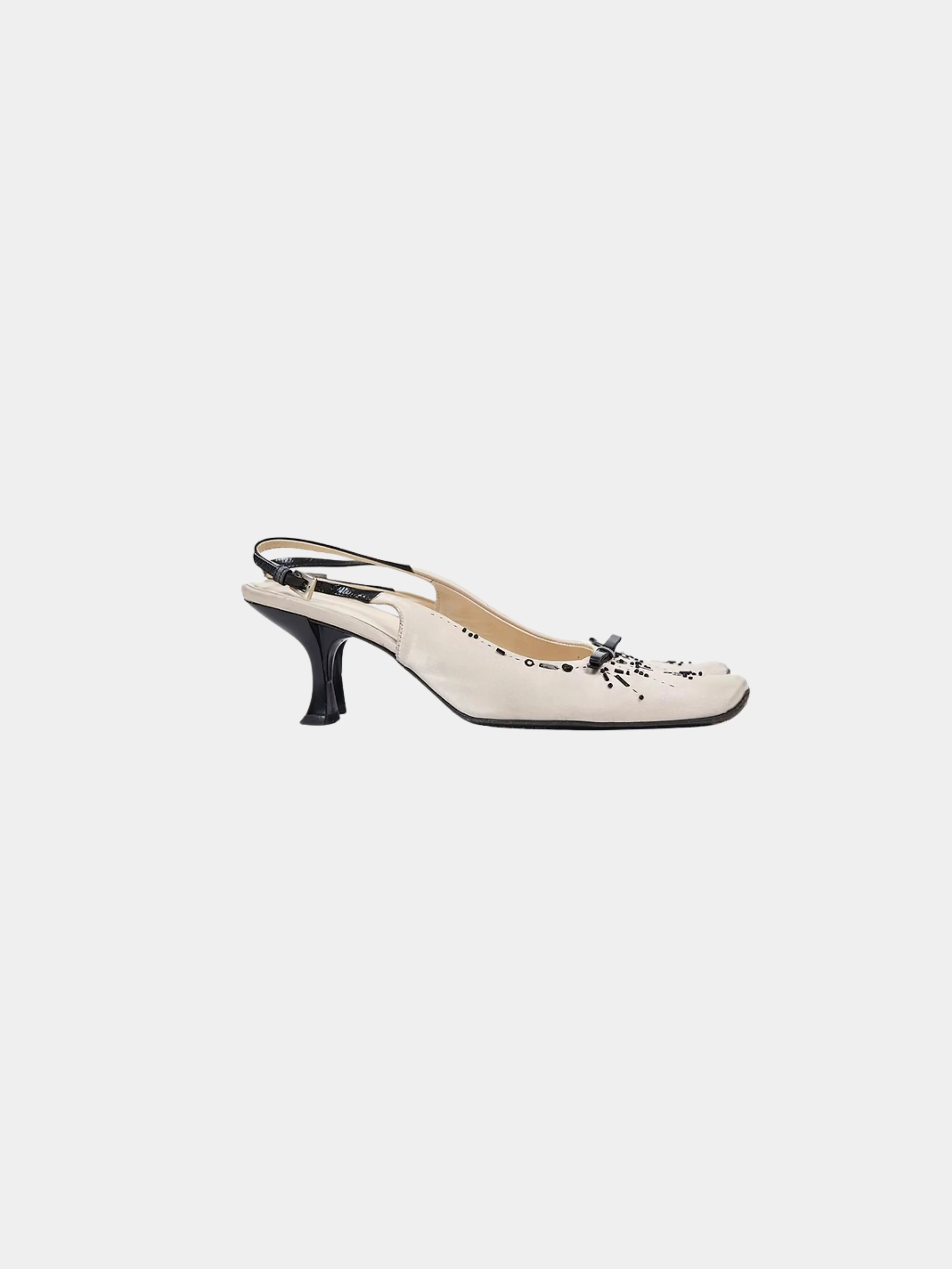 Prada SS 2000 Ivory Embellished Satin Mules