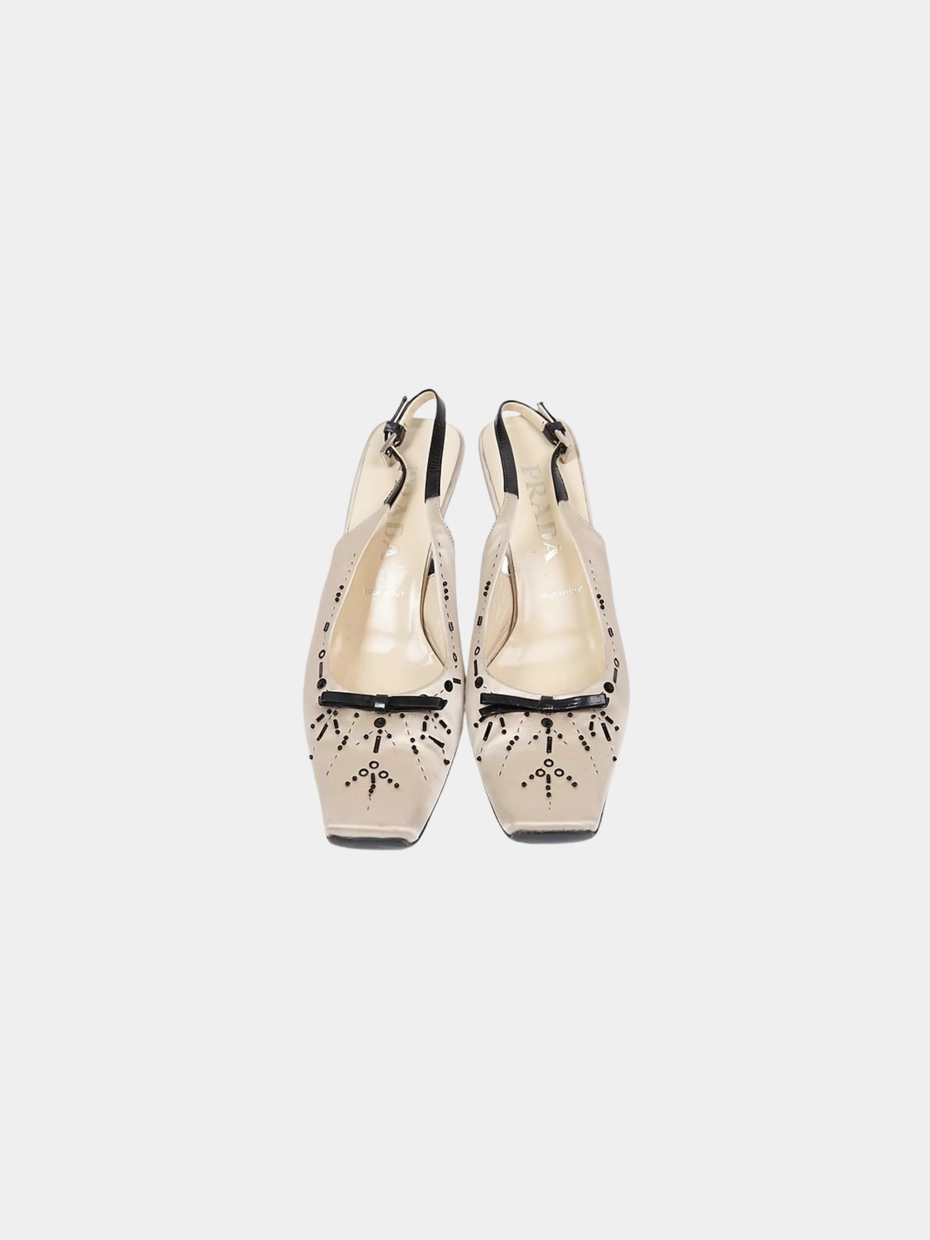 Prada SS 2000 Ivory Embellished Satin Mules - Image 2
