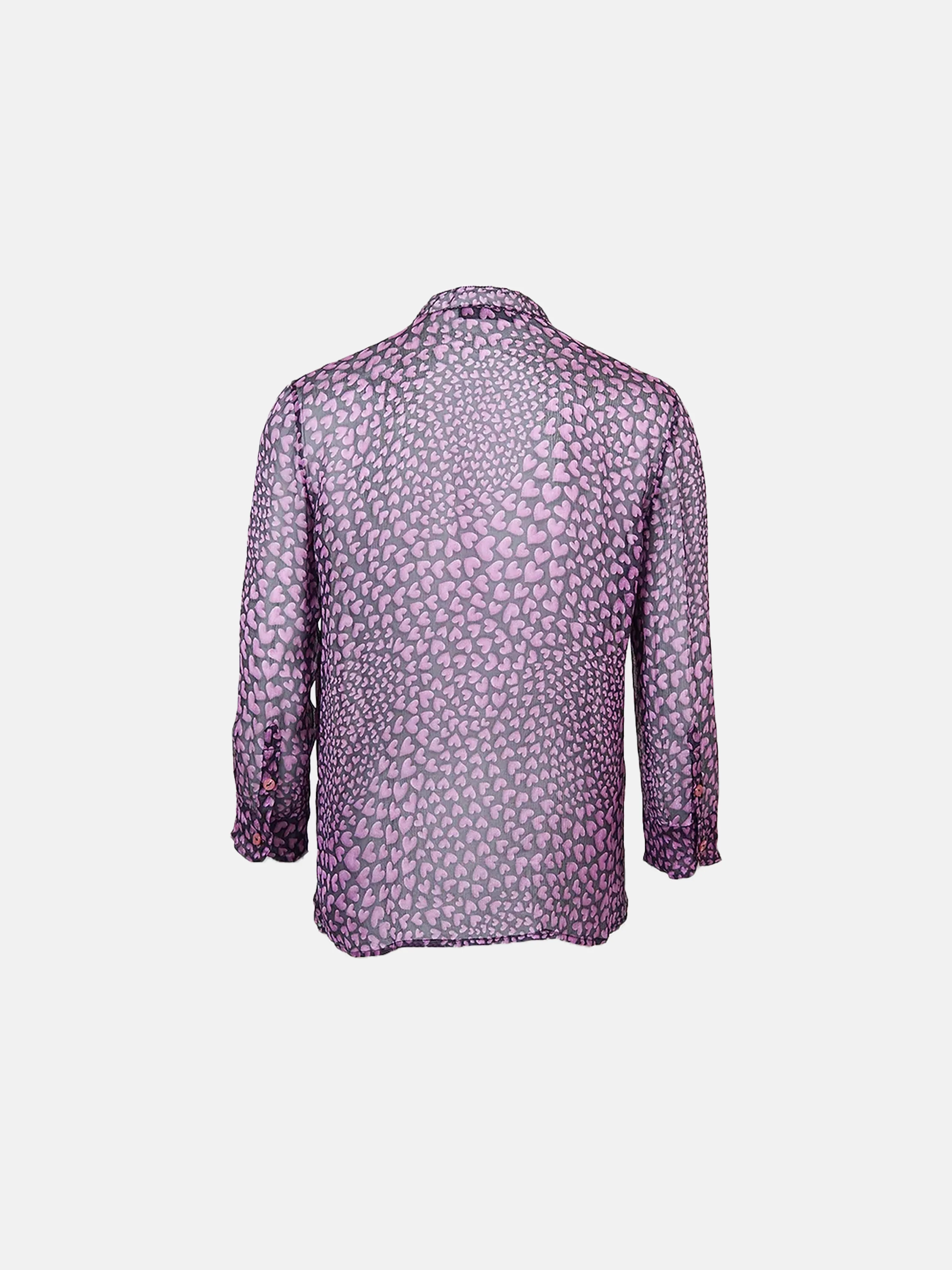 Prada SS 2000 Silk Chiffon Hearts Print Blouse - Image 2