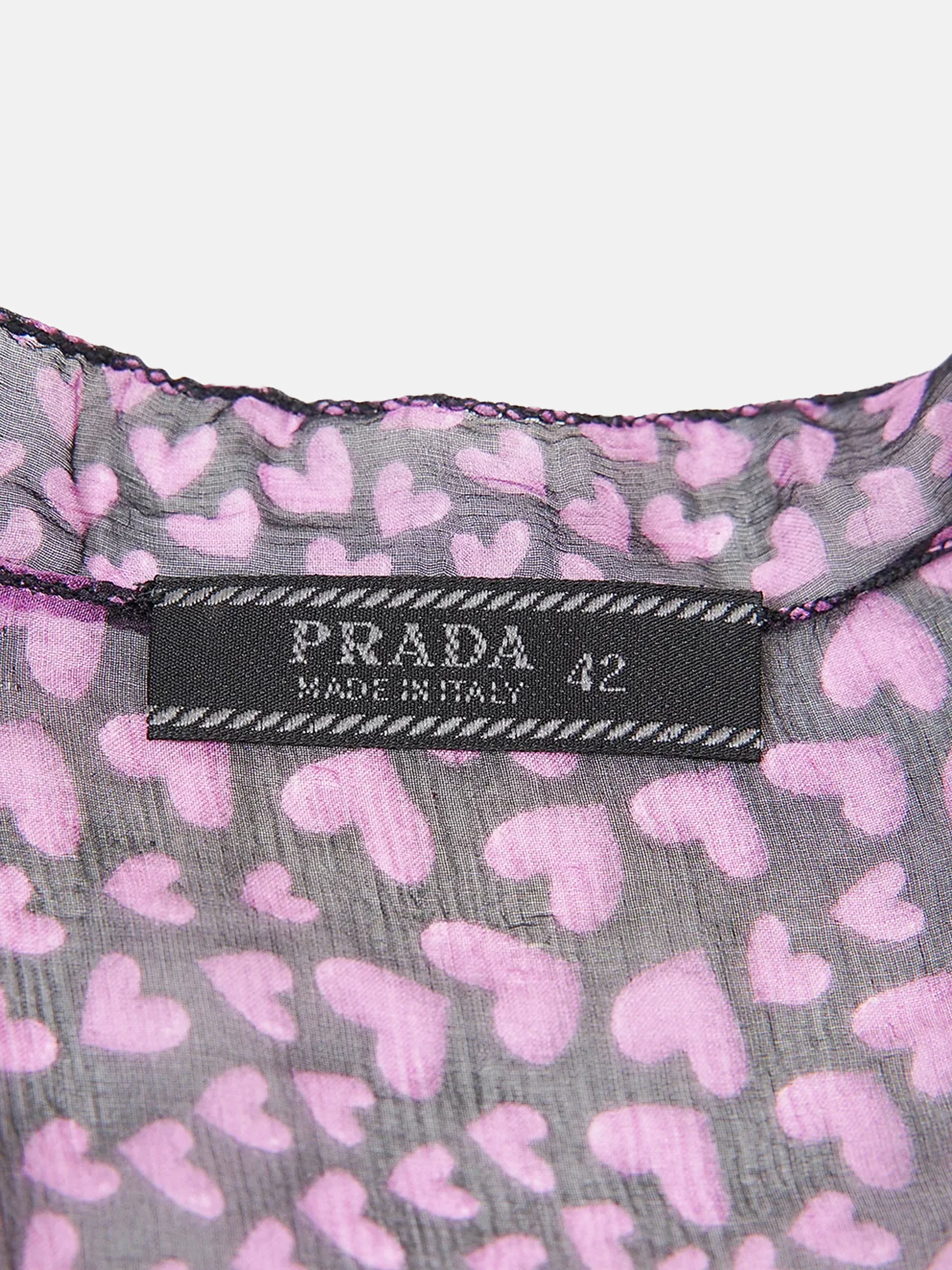 Prada SS 2000 Silk Chiffon Hearts Print Blouse - Image 3