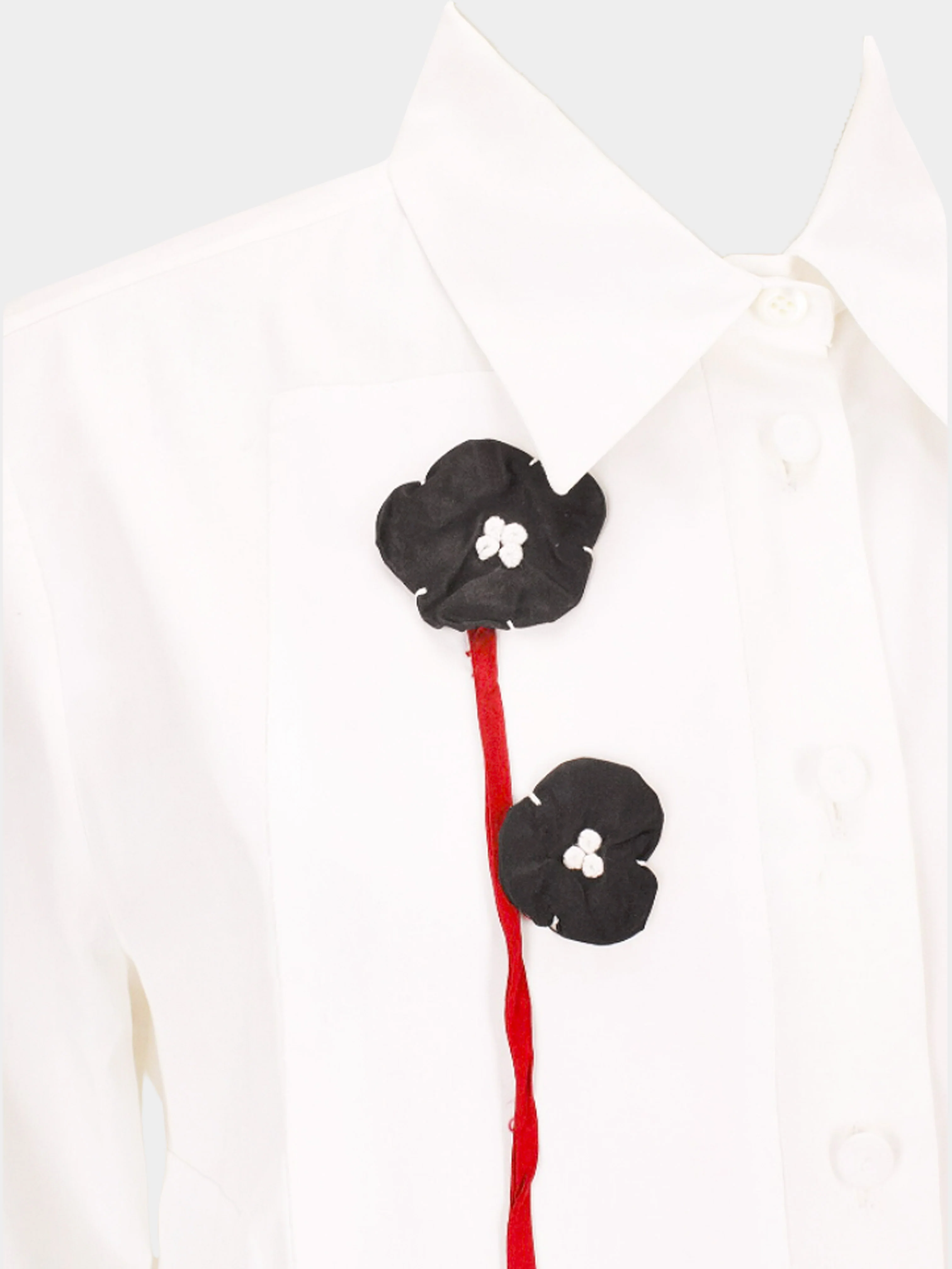 Prada SS 2013 Runway White and Red Flower Long-sleeved Shirt and Skirt Set - Image 2