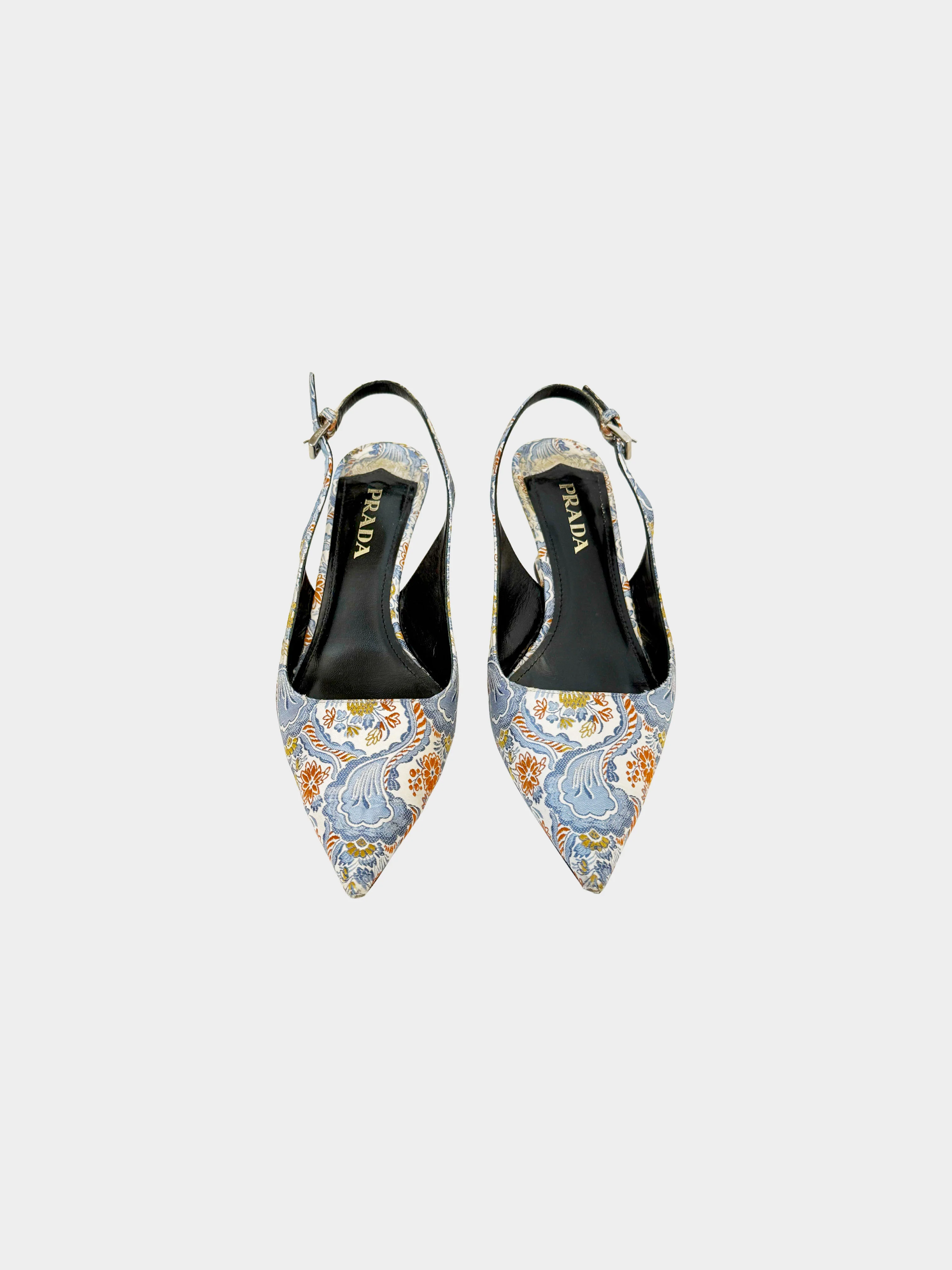Prada SS 2015 Multicolor Floral Brocade Slingback Heels - Image 2