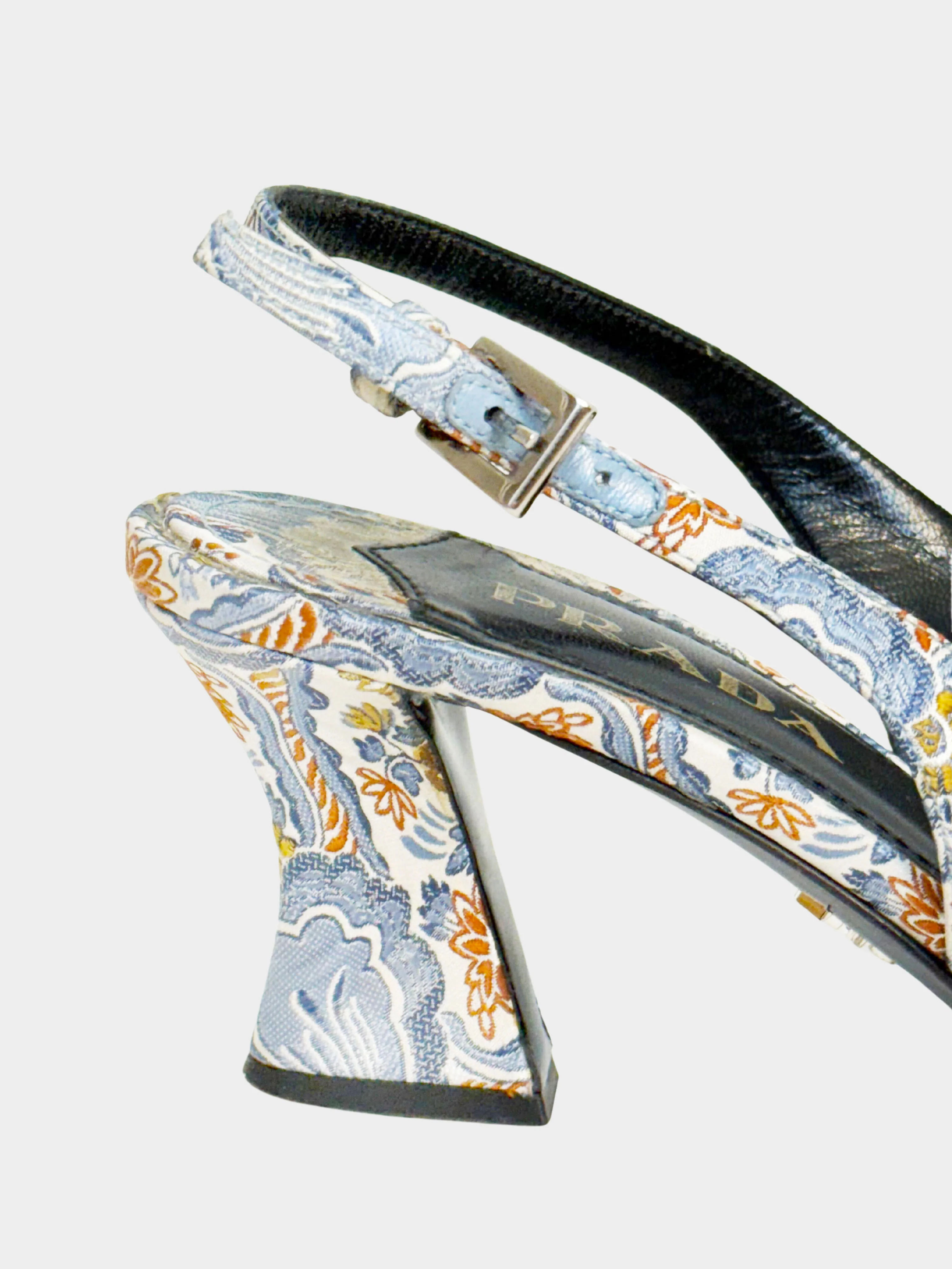 Prada SS 2015 Multicolor Floral Brocade Slingback Heels - Image 5
