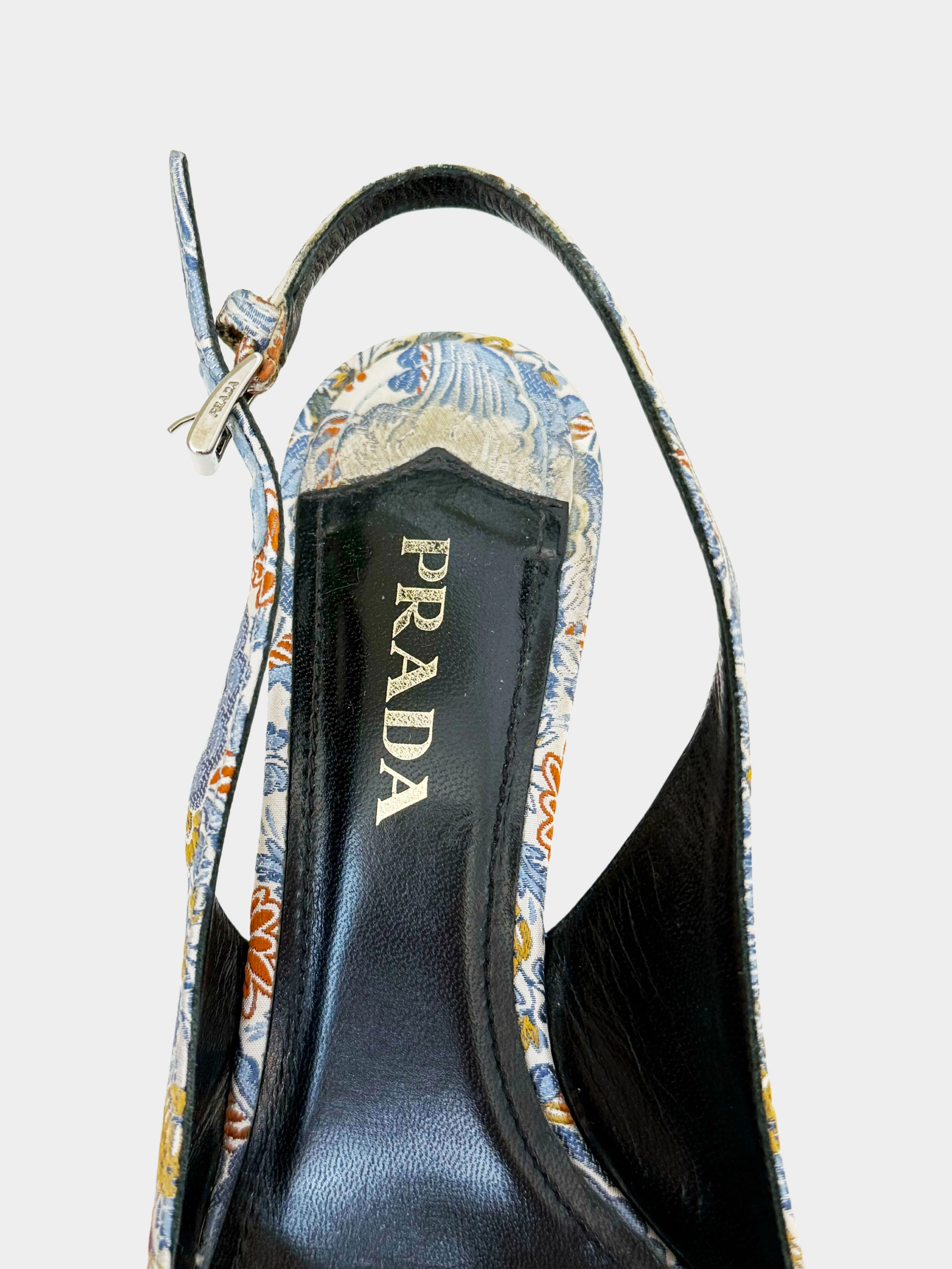 Prada SS 2015 Multicolor Floral Brocade Slingback Heels - Image 6
