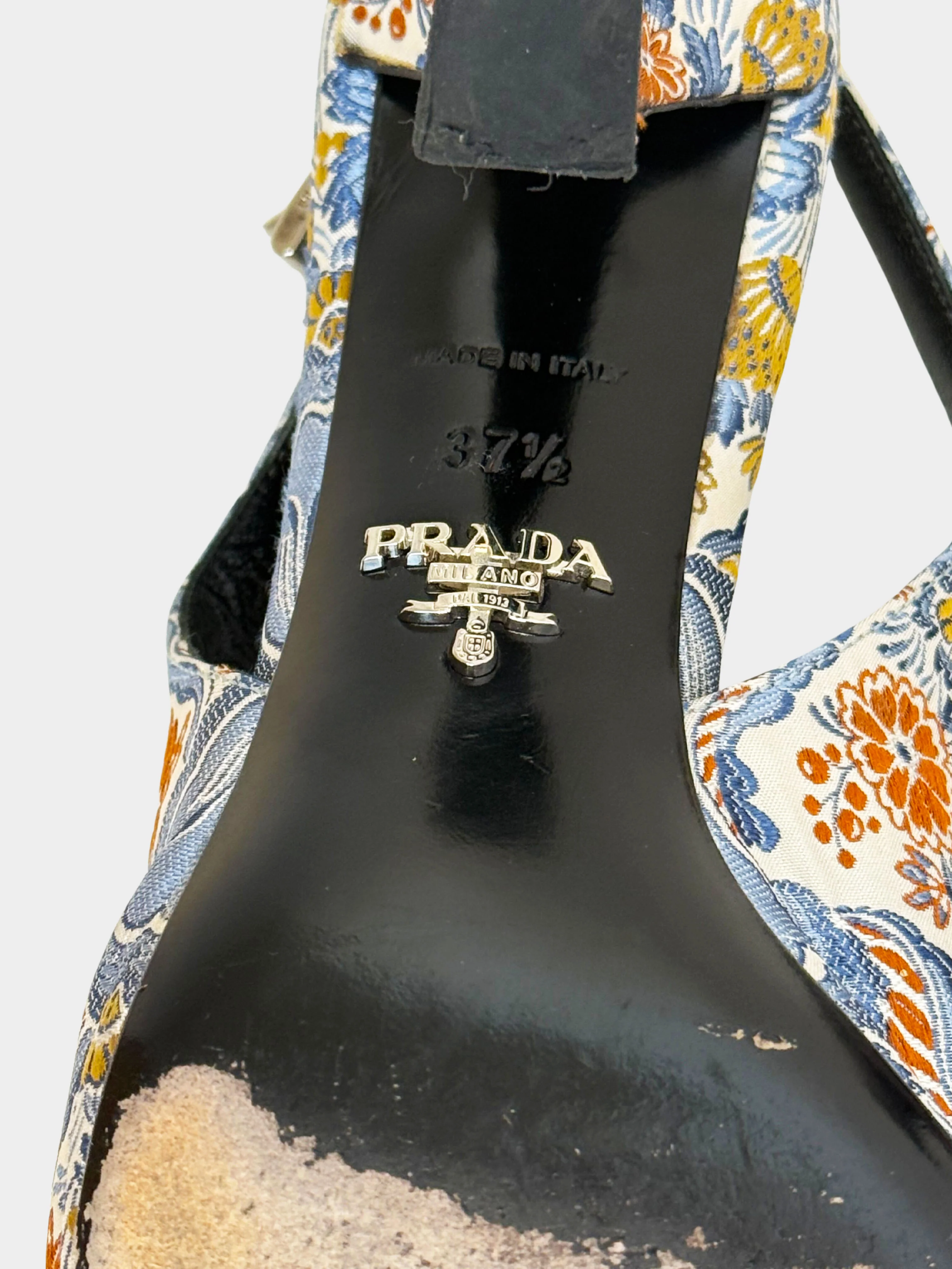 Prada SS 2015 Multicolor Floral Brocade Slingback Heels - Image 7