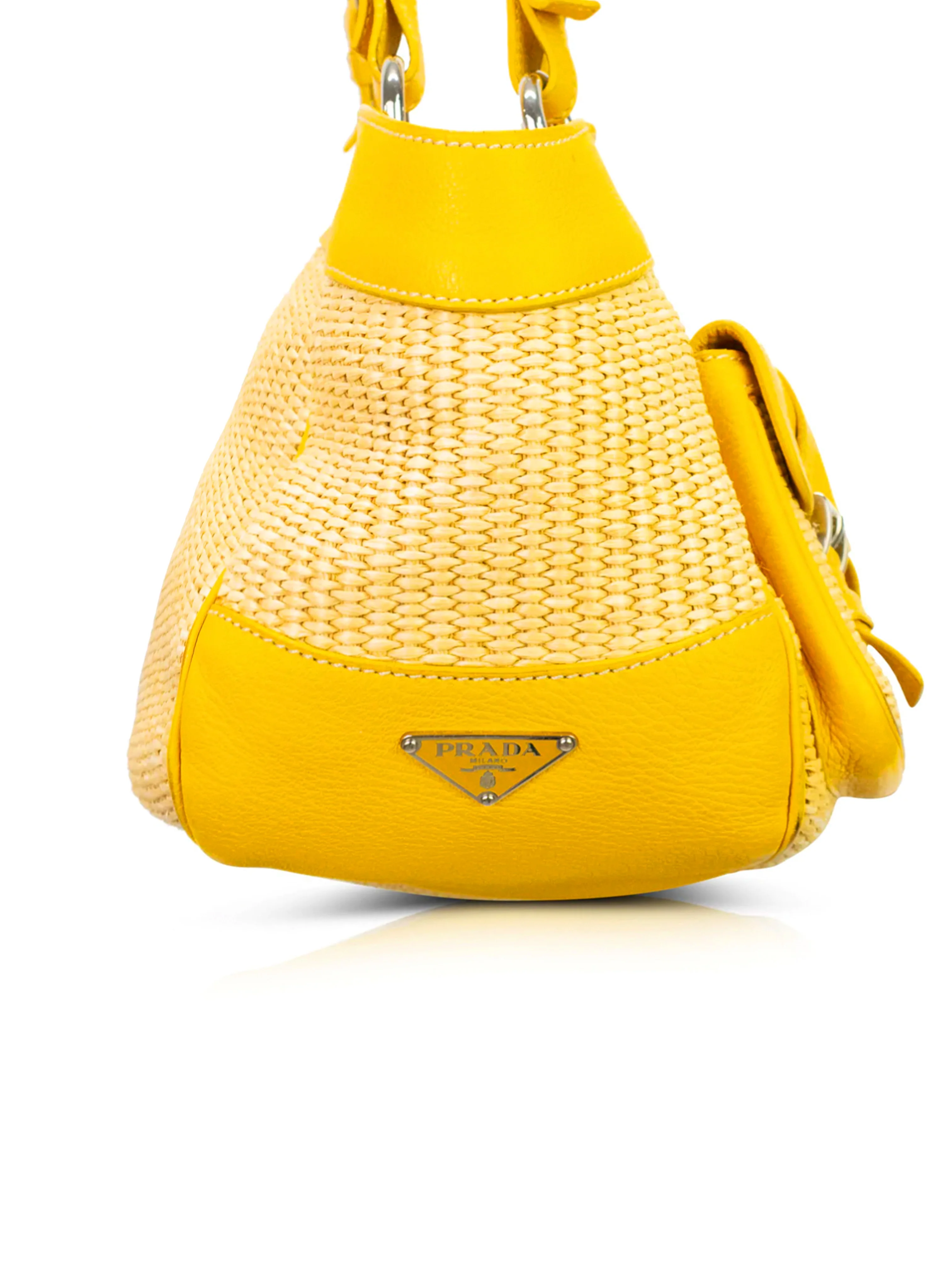 Prada 2000s Yellow Raffia Shoulder Bag - Image 2