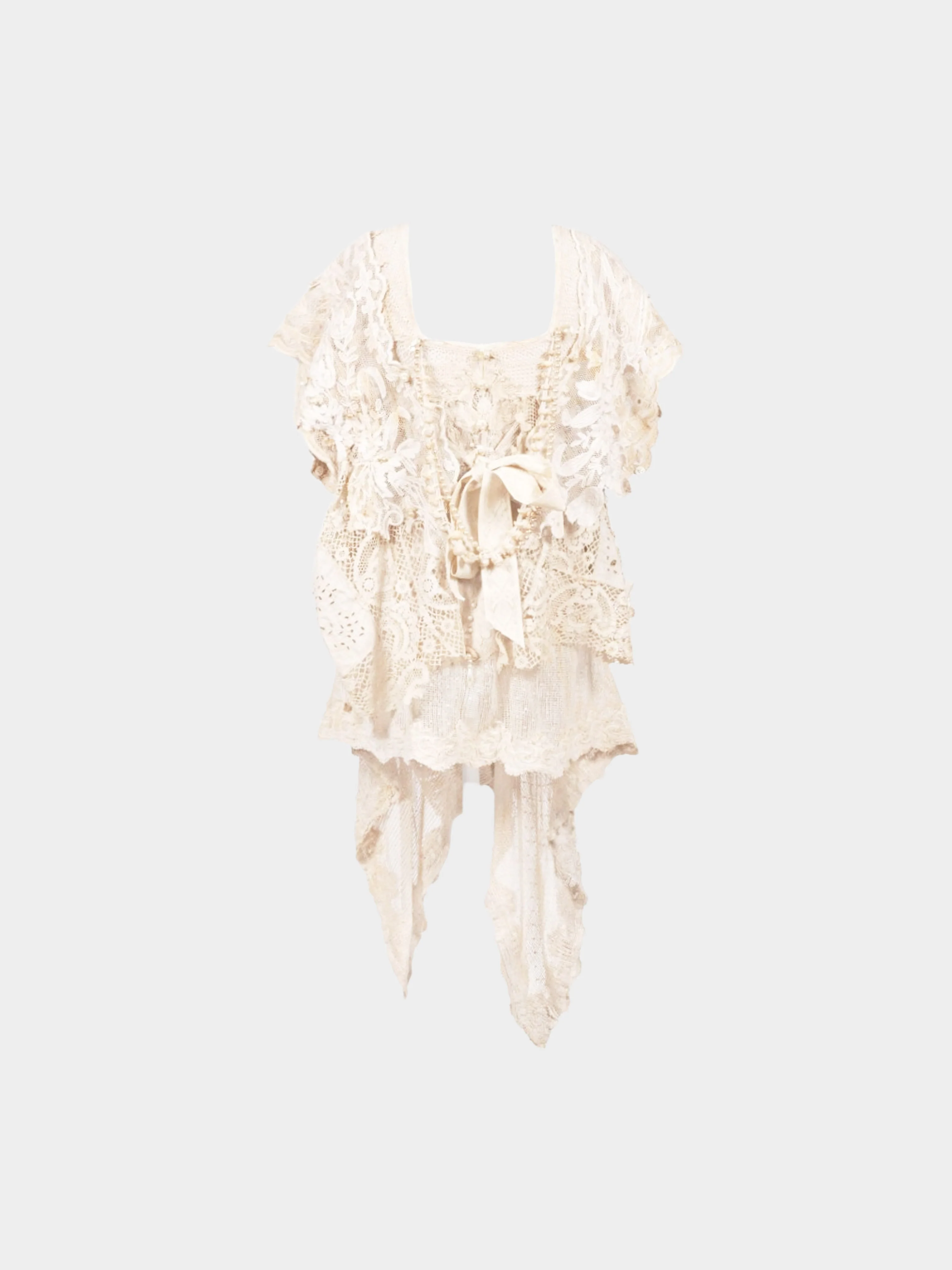 Reinhard Luthier 1990s Ivory Lace Tunic with Pearls and Shells - Image 2