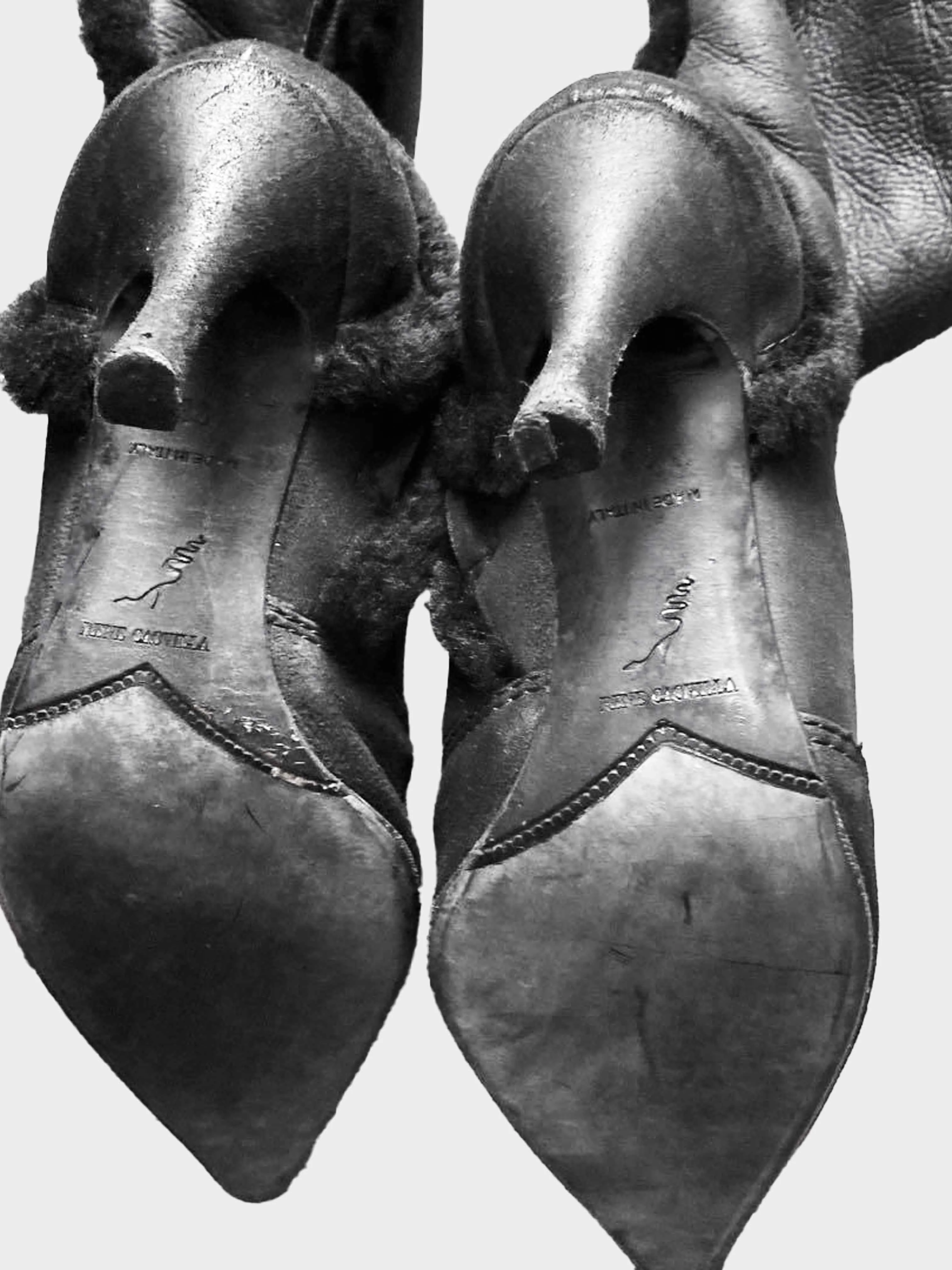 René Caovilla 2000s Black Leather and Fur Trim Long Boots - Image 7