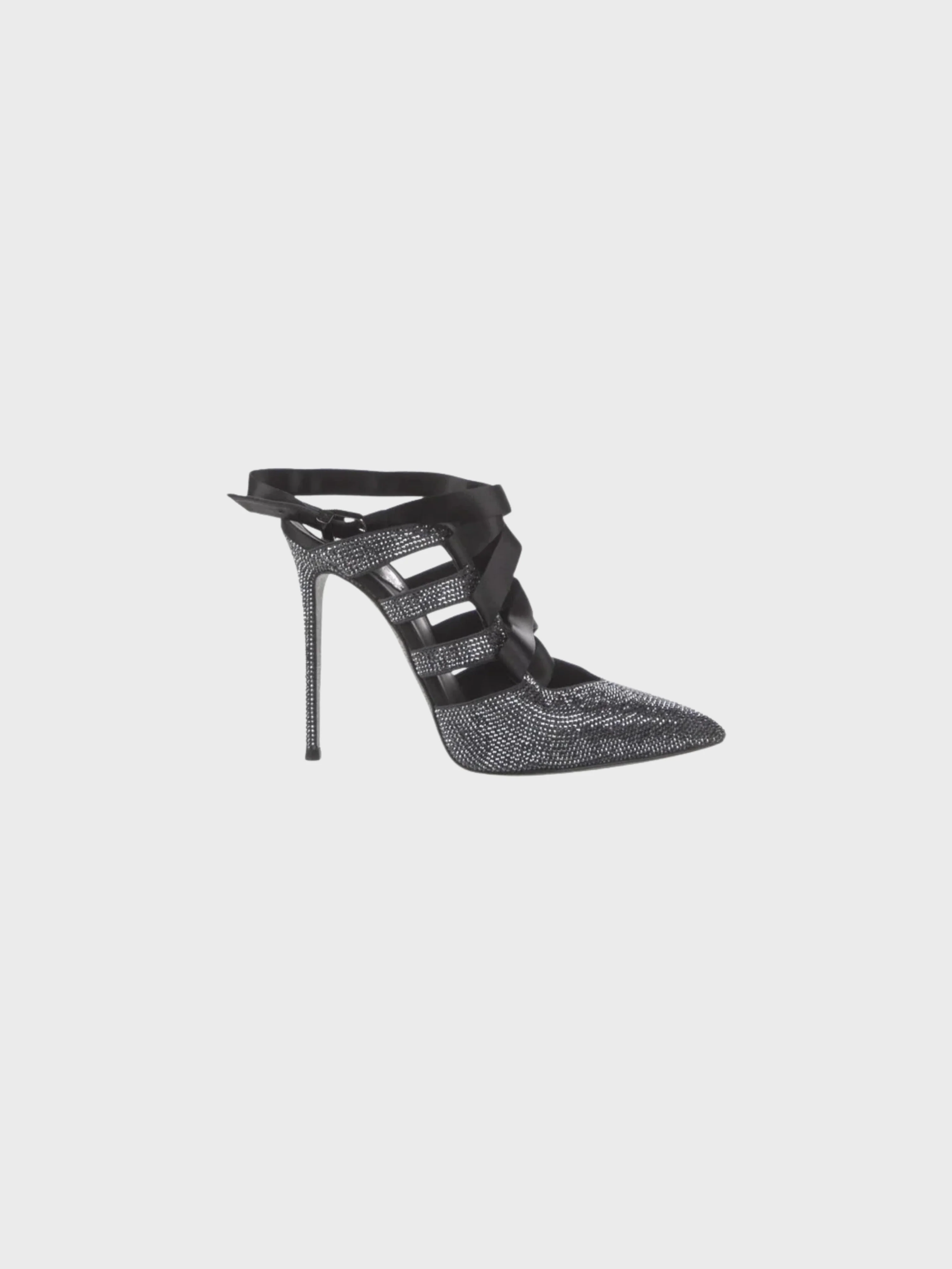 René Caovilla 2000s Grey Crystal Lace Up Heels