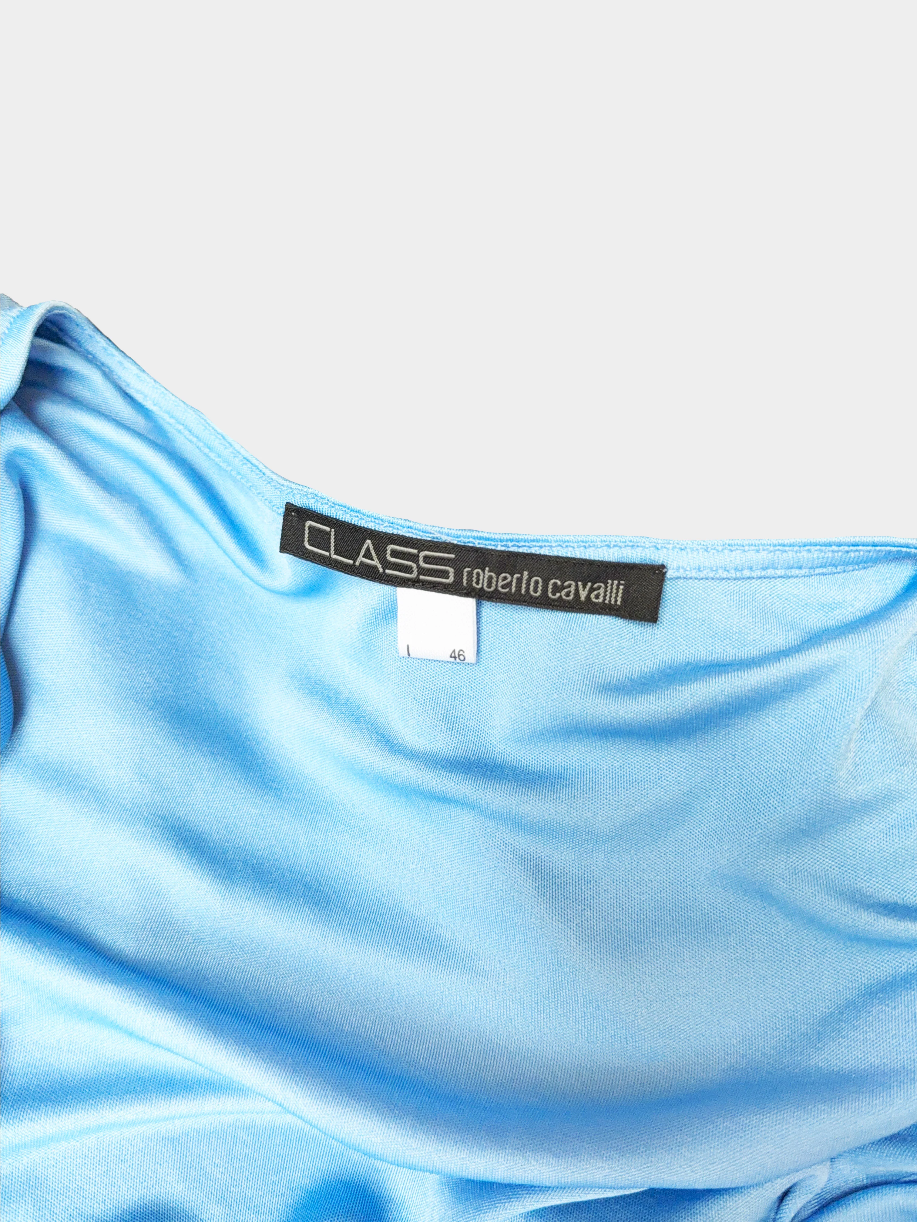 Roberto Cavalli 2000s Blue Silk Knot Detail Top - Image 3