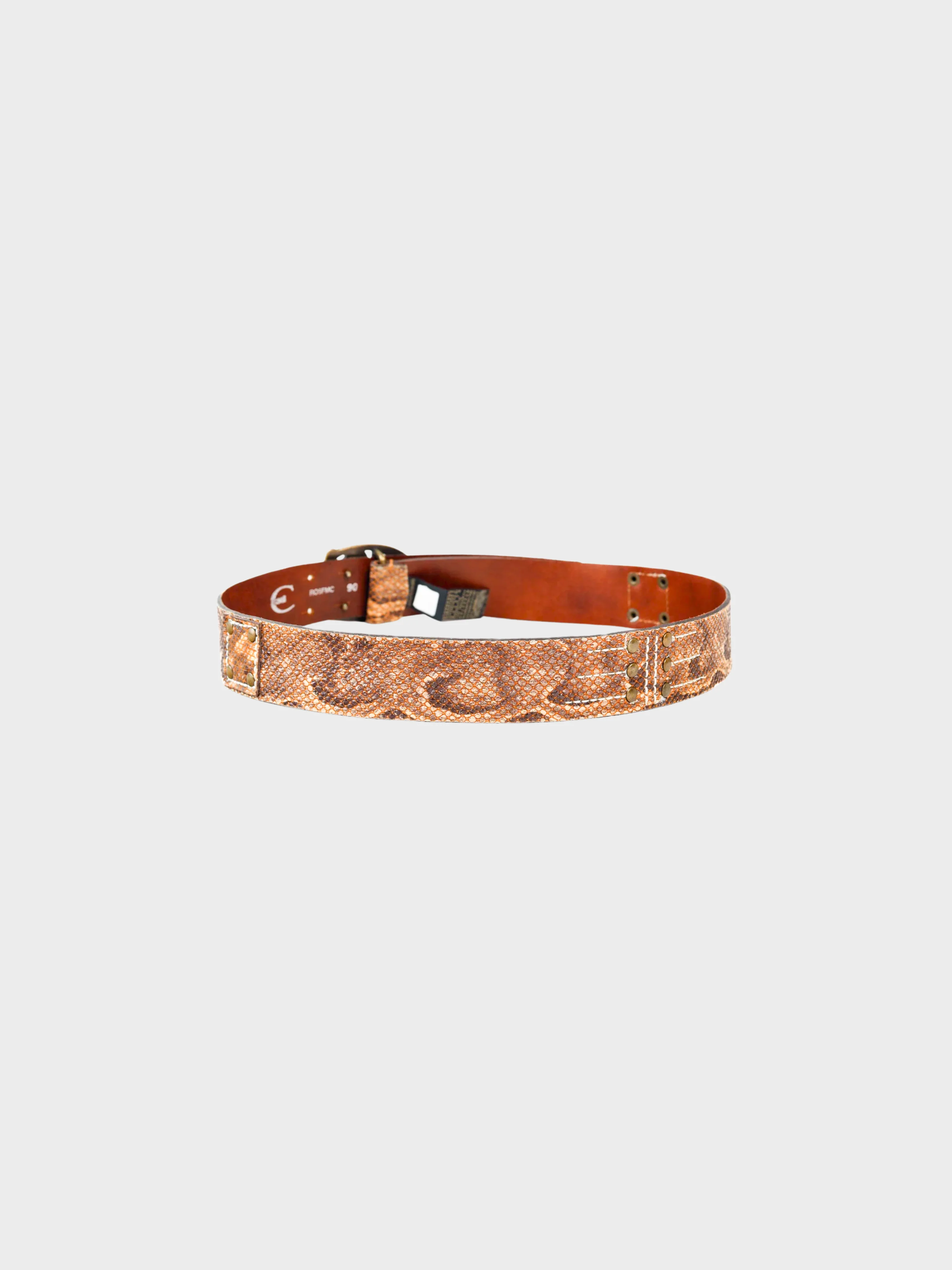 Roberto Cavalli 2000s Brown Snakeskin Logo Buckle Belt - Image 2