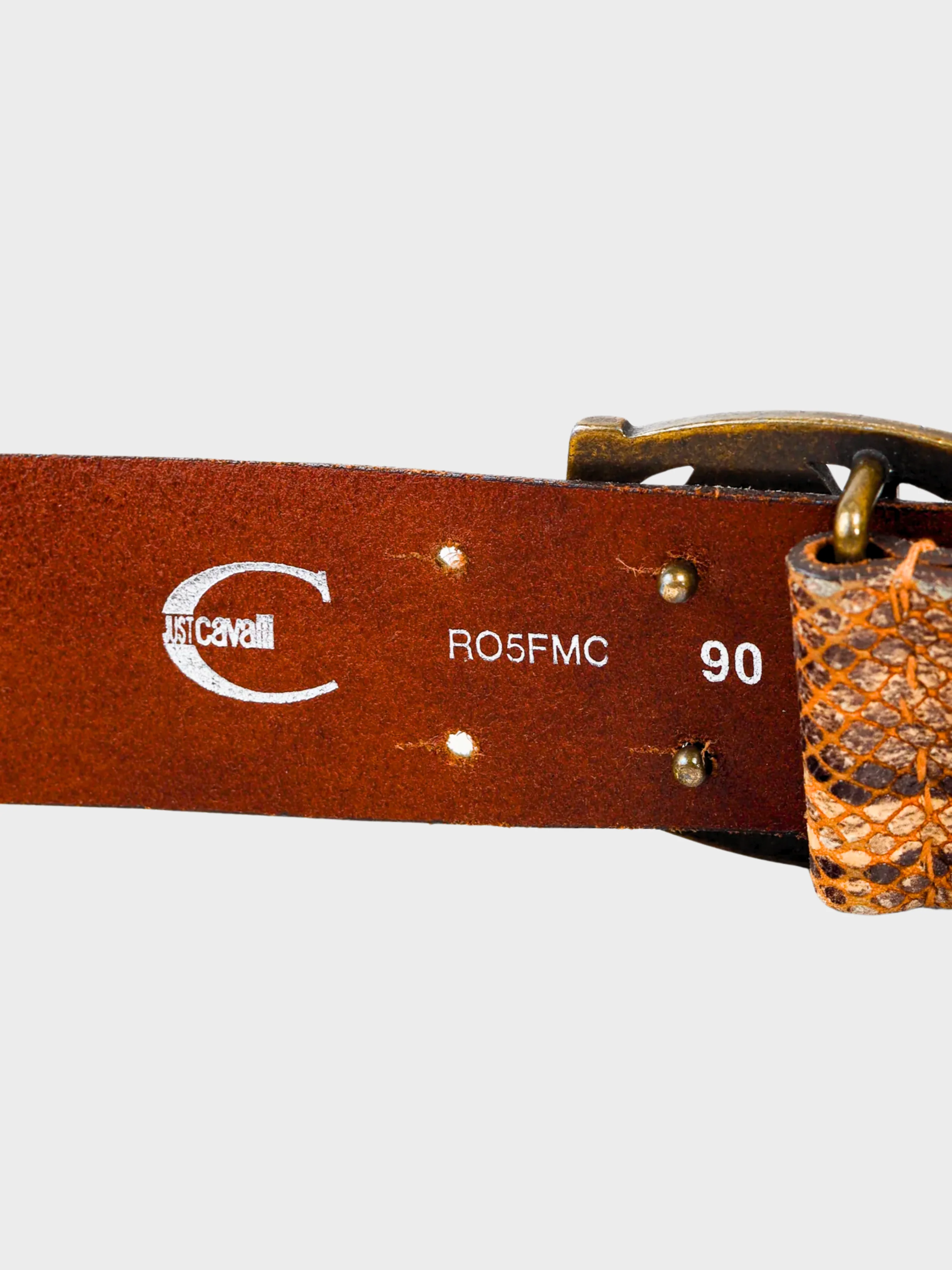 Roberto Cavalli 2000s Brown Snakeskin Logo Buckle Belt - Image 4