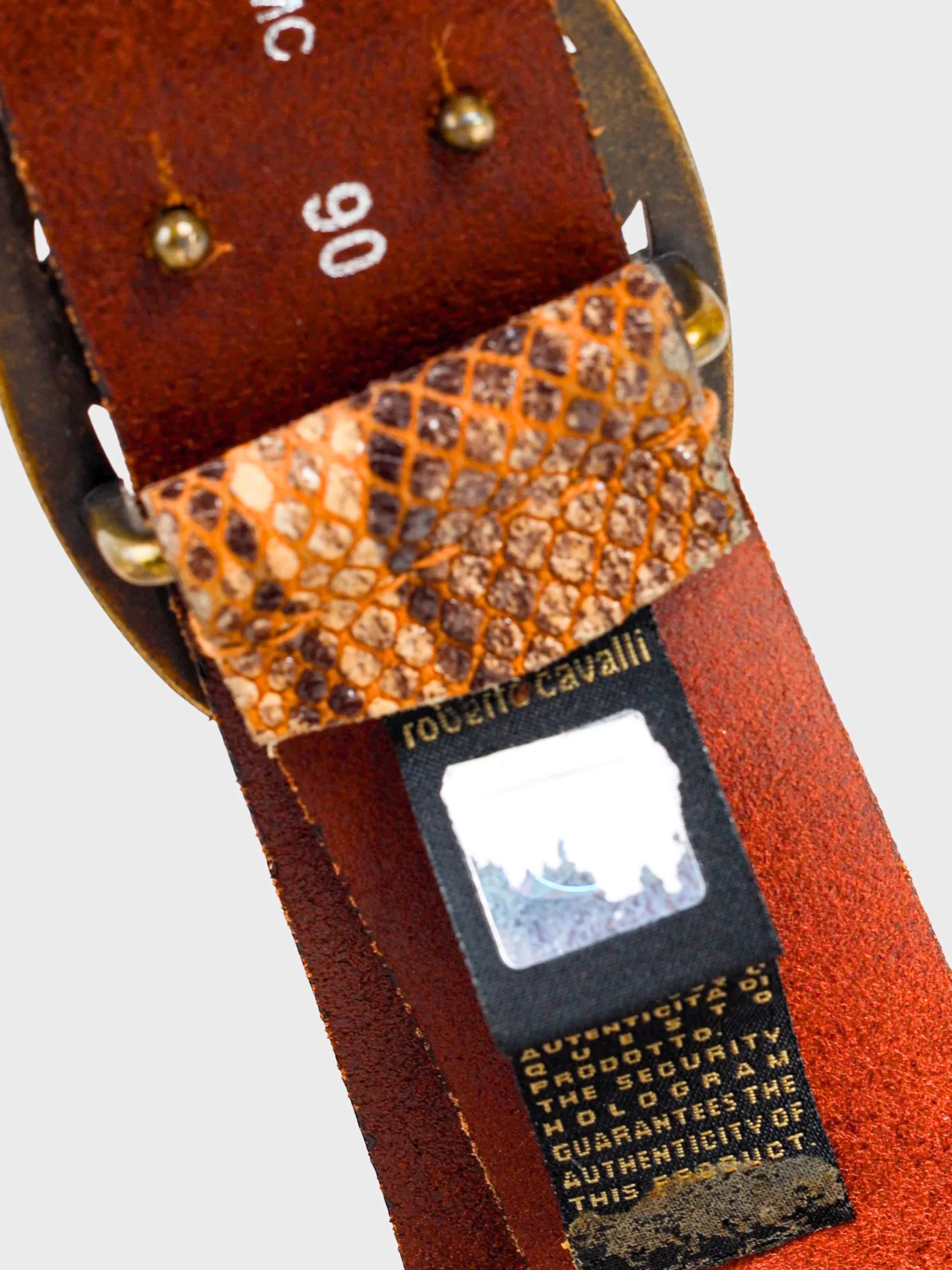 Roberto Cavalli 2000s Brown Snakeskin Logo Buckle Belt - Image 5