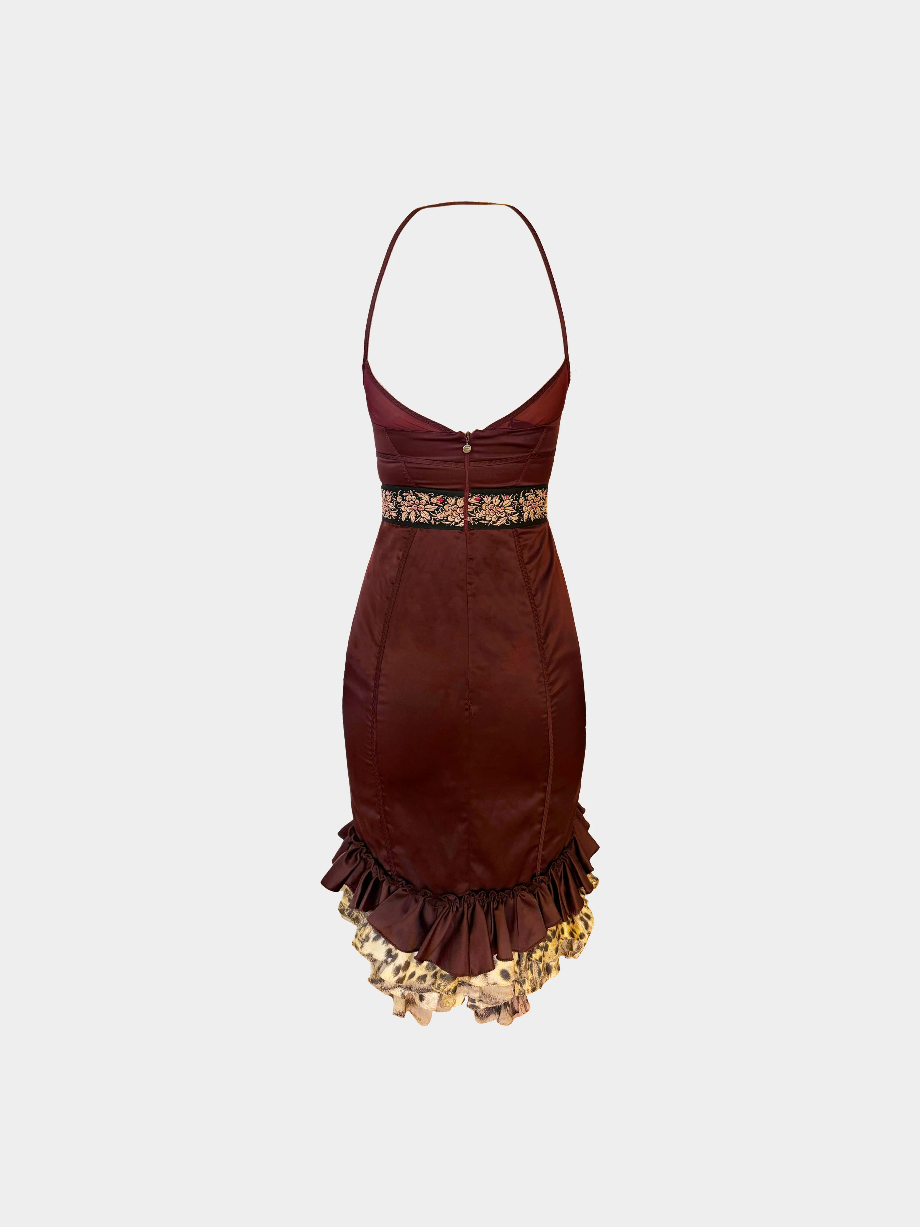 Roberto Cavalli 2000s Burgundy Silk Ruffled Hem Bustier Dress - Image 2