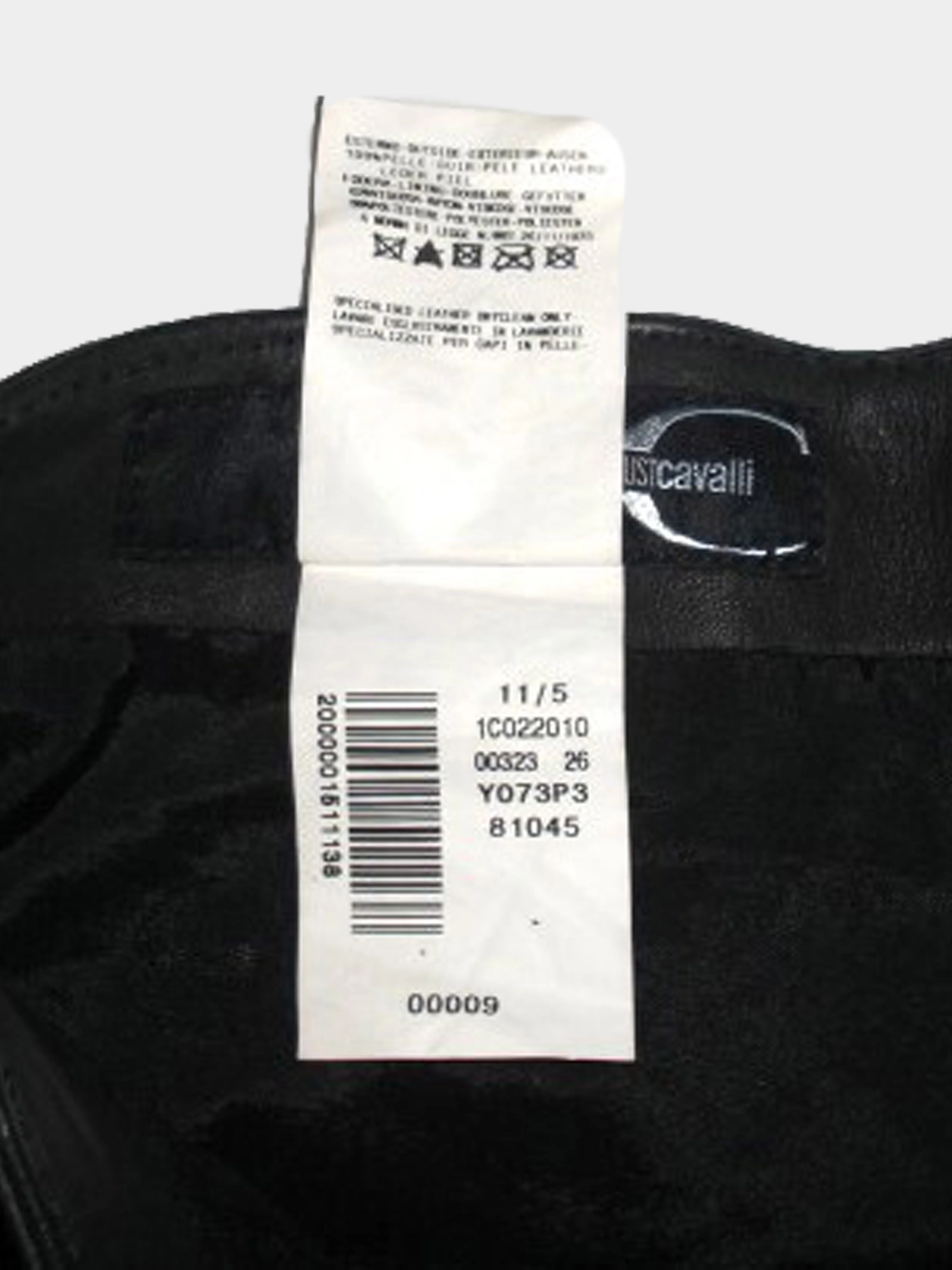 Roberto Cavalli 2000s Just Cavalli Black Leather and Suede Jacket and Mini Skirt Set - Image 10
