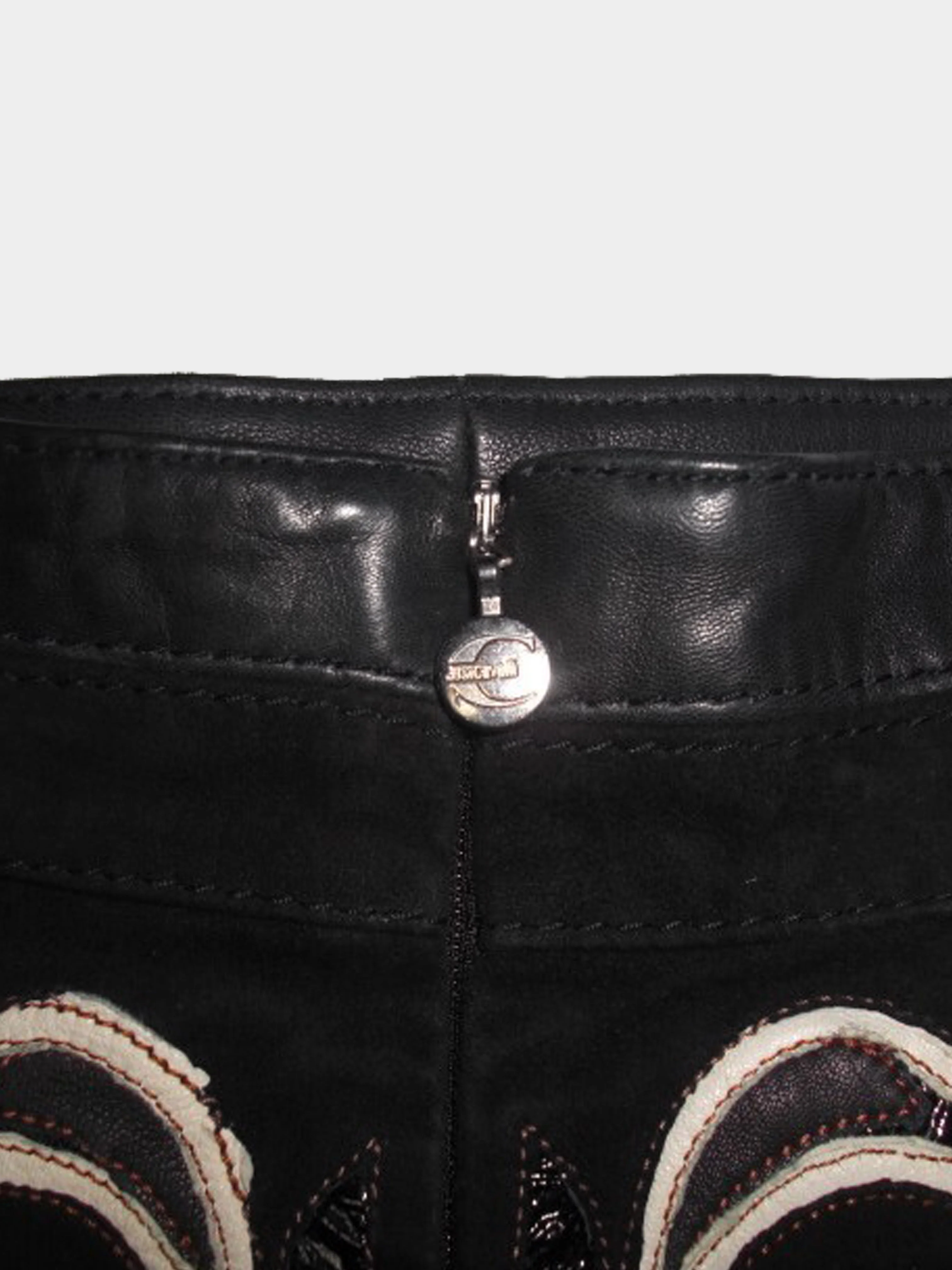 Roberto Cavalli 2000s Just Cavalli Black Leather and Suede Jacket and Mini Skirt Set - Image 8
