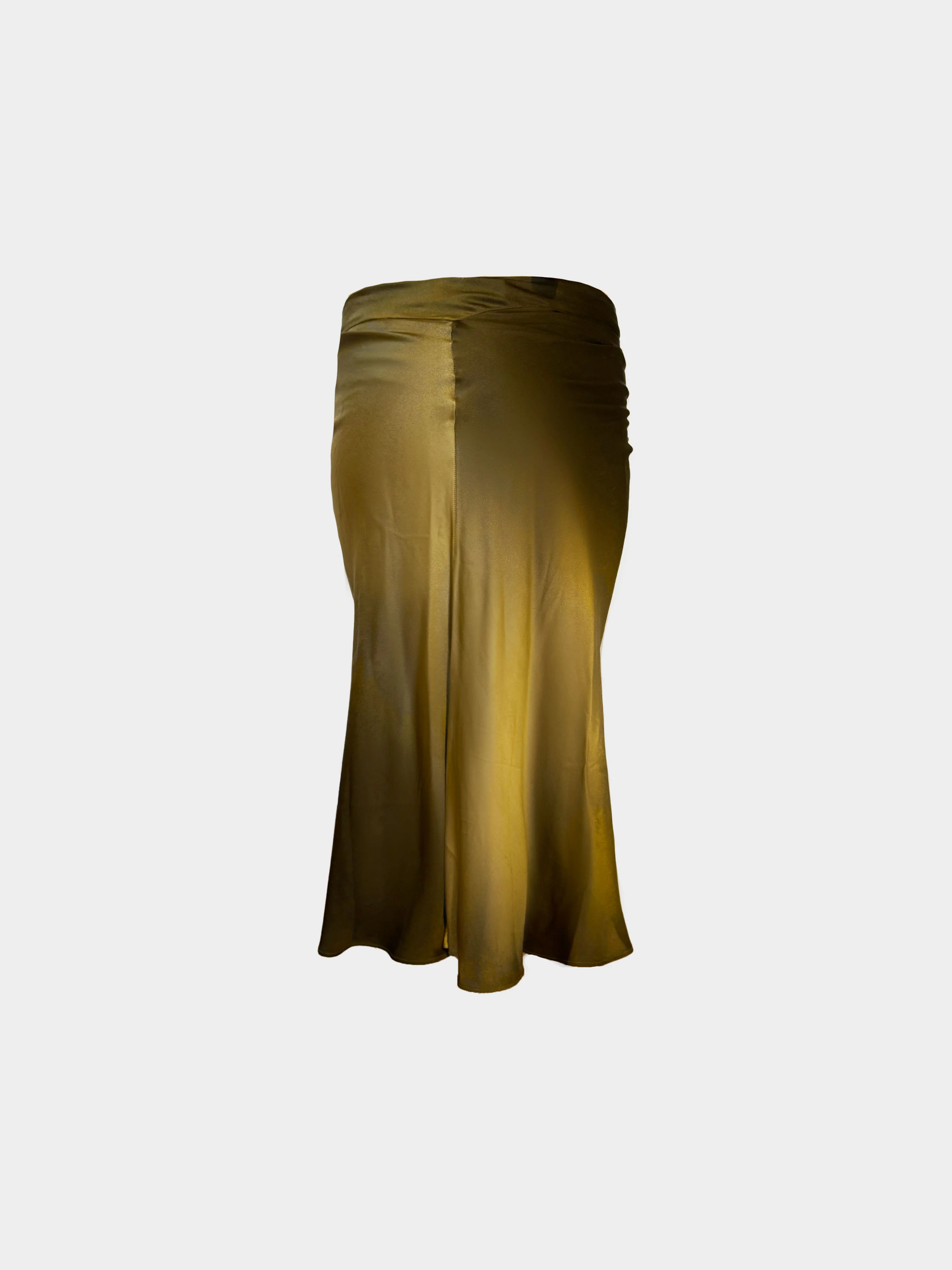 Roberto Cavalli 2000s Khaki Silk Gathered Style Skirt - Image 2