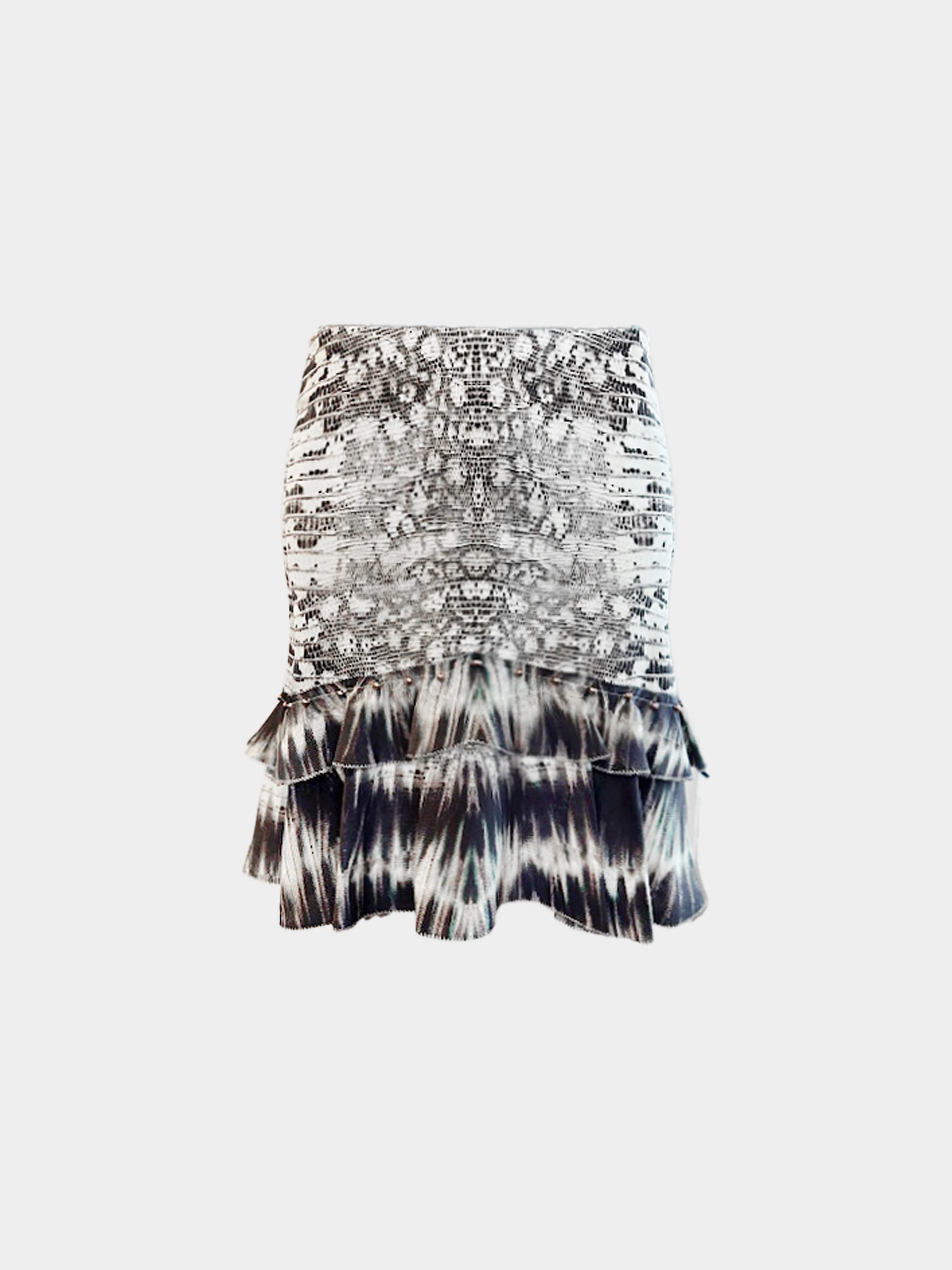 Roberto Cavalli 2000s Python Print Ruffled Silk Skirt