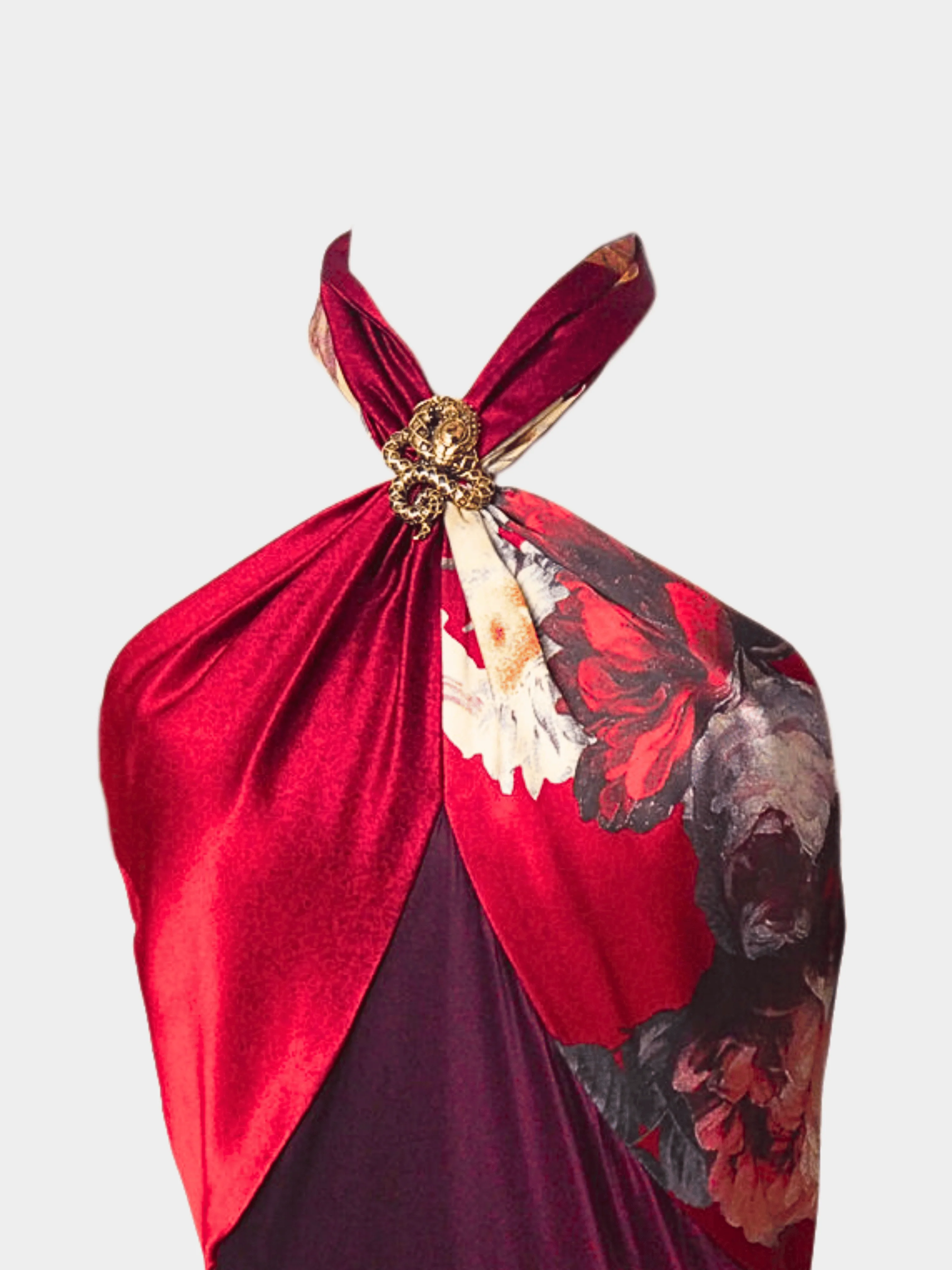 Roberto Cavalli 2000s Red Flower Print Silk Halter Dress - Image 2
