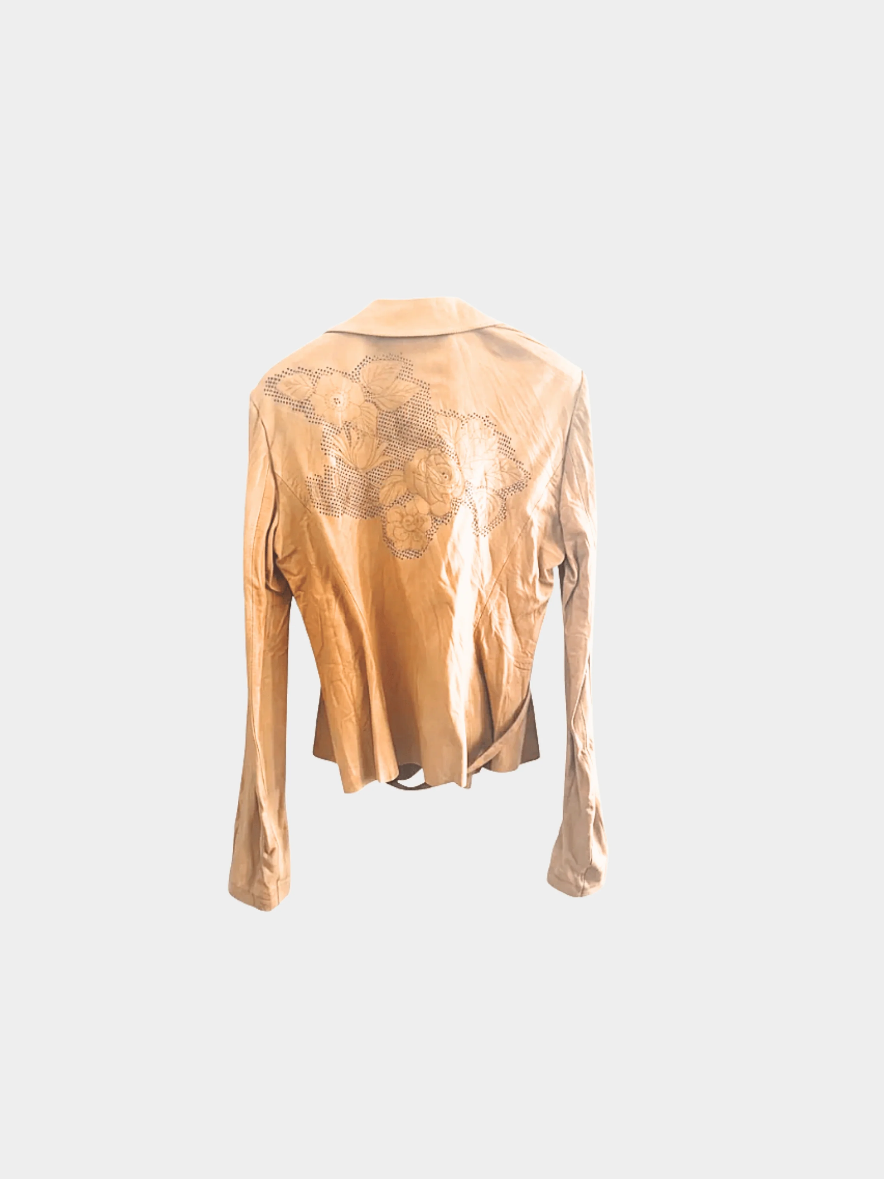 Roberto Cavalli 2000s Tan Embroidered Leather Jacket - Image 2