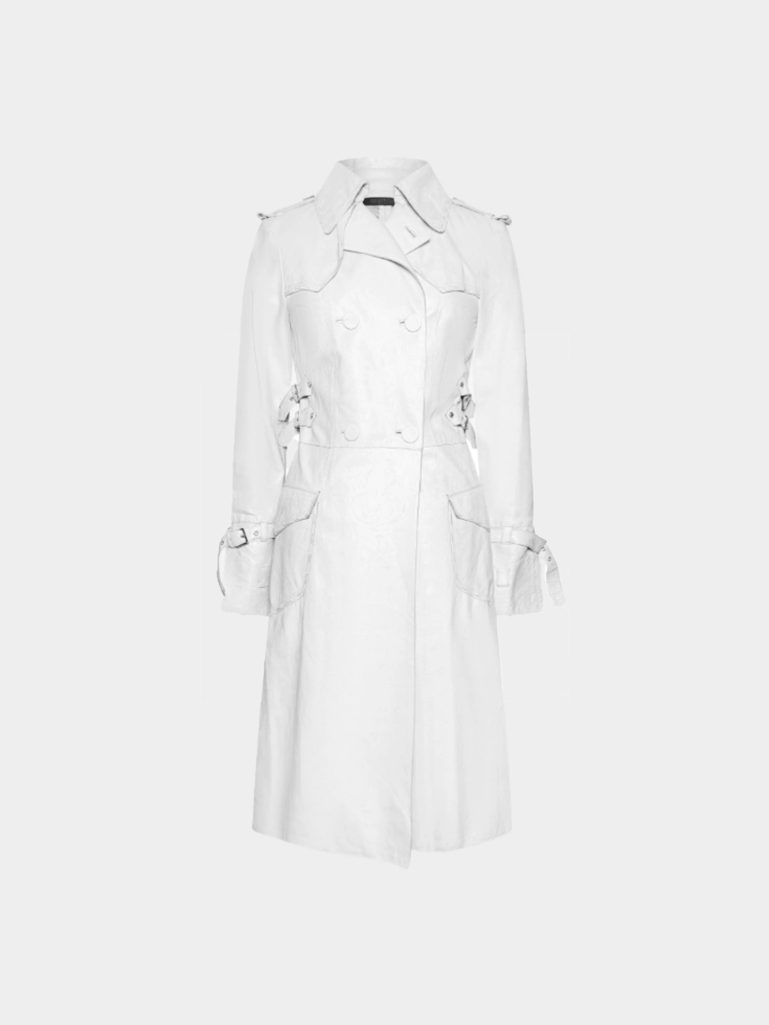 Roberto Cavalli 2000s White Leather Trench Coat