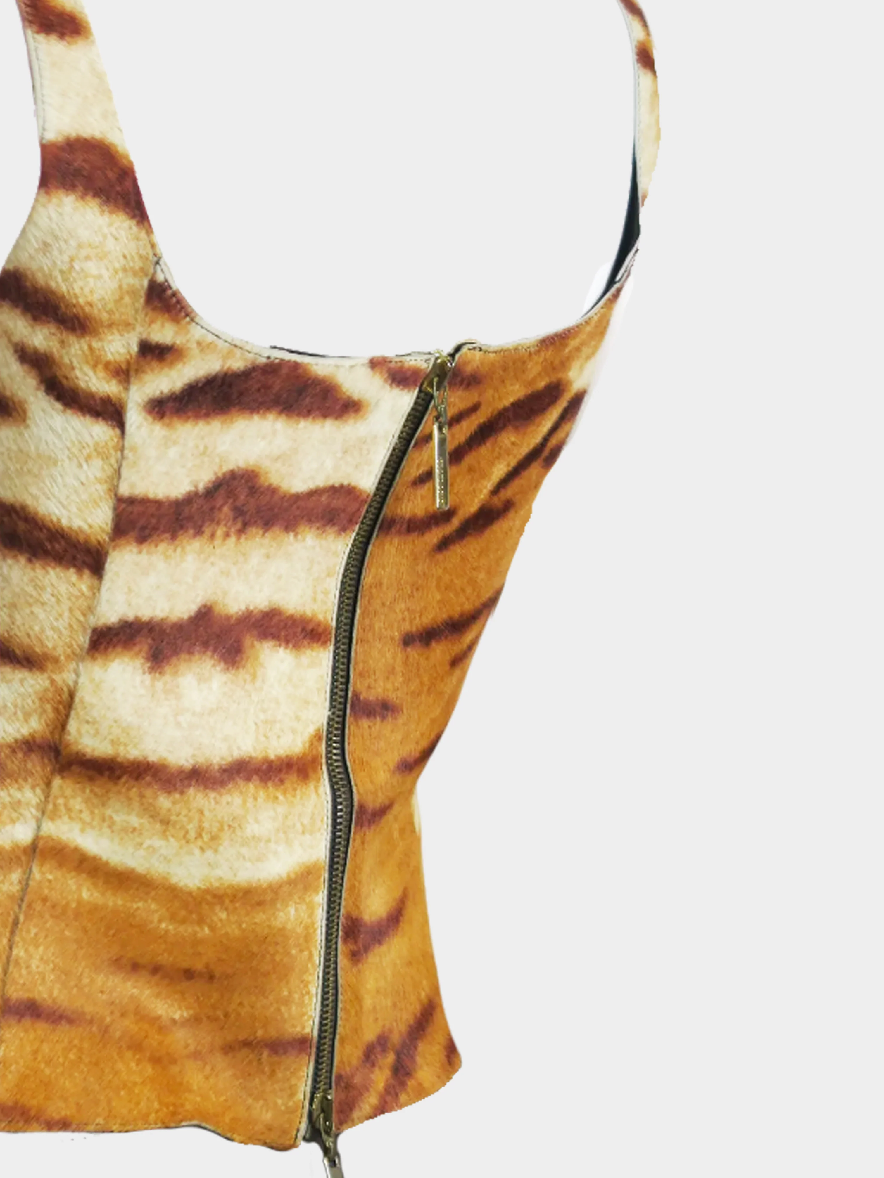 Roberto Cavalli 2000s Zebra Print Pony Hair Leather Corset Top - Image 3