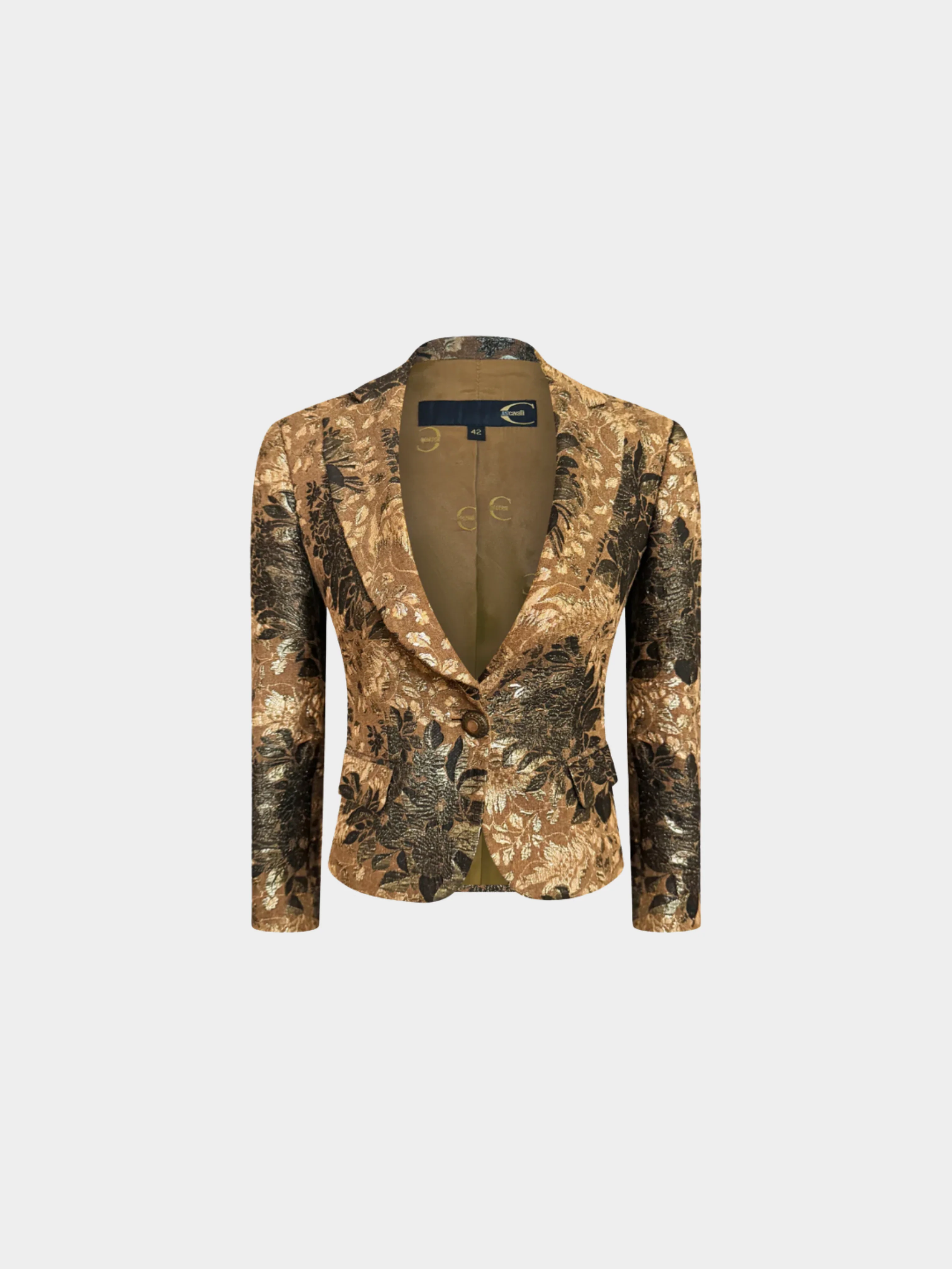 Roberto Cavalli 2005 Just Cavalli Gold Jacquard Skirt Suit Set - Image 3