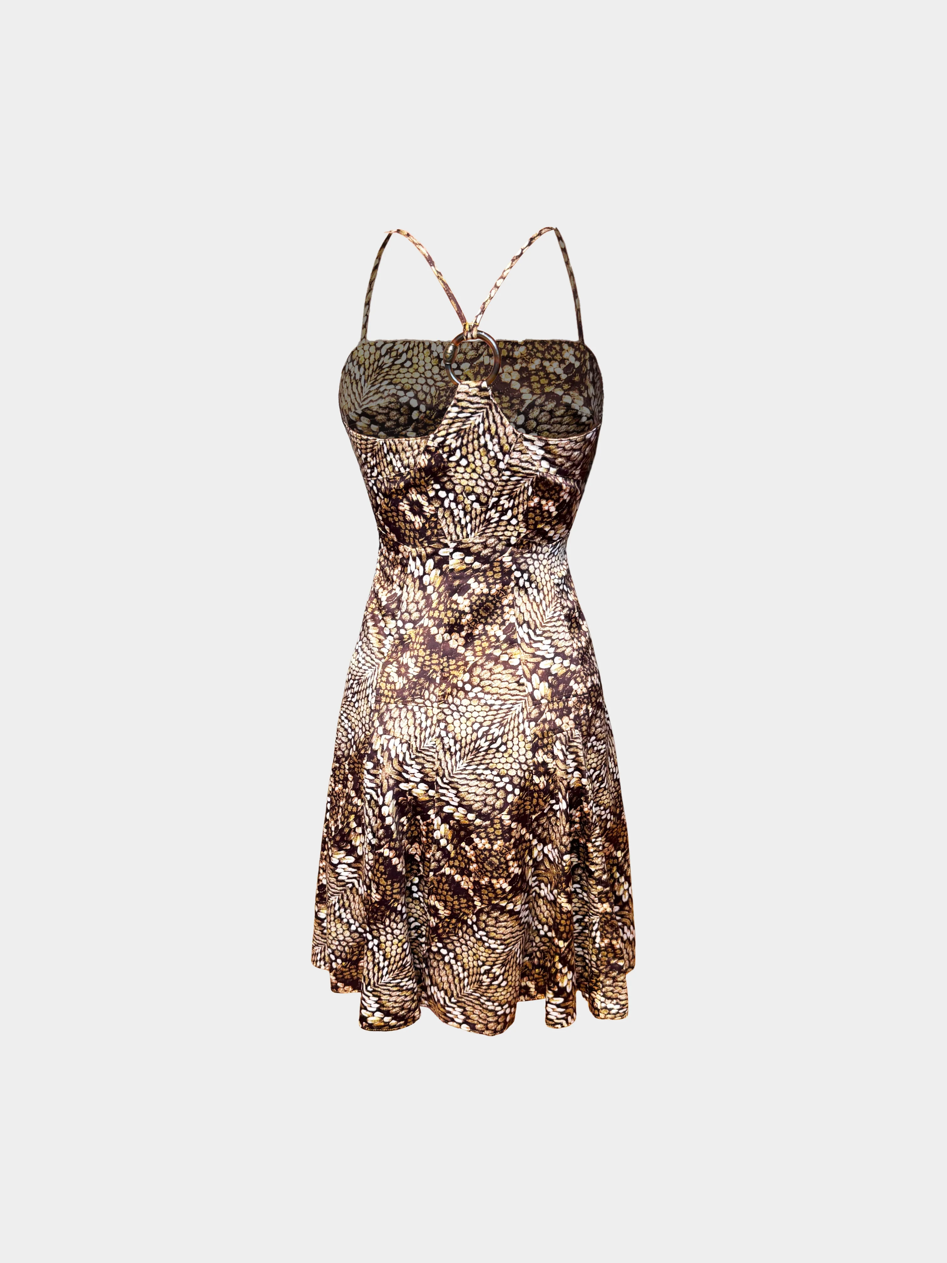 Roberto Cavalli 2000s Brown Silk Snakeskin Animal Print Slip Dress - Image 2