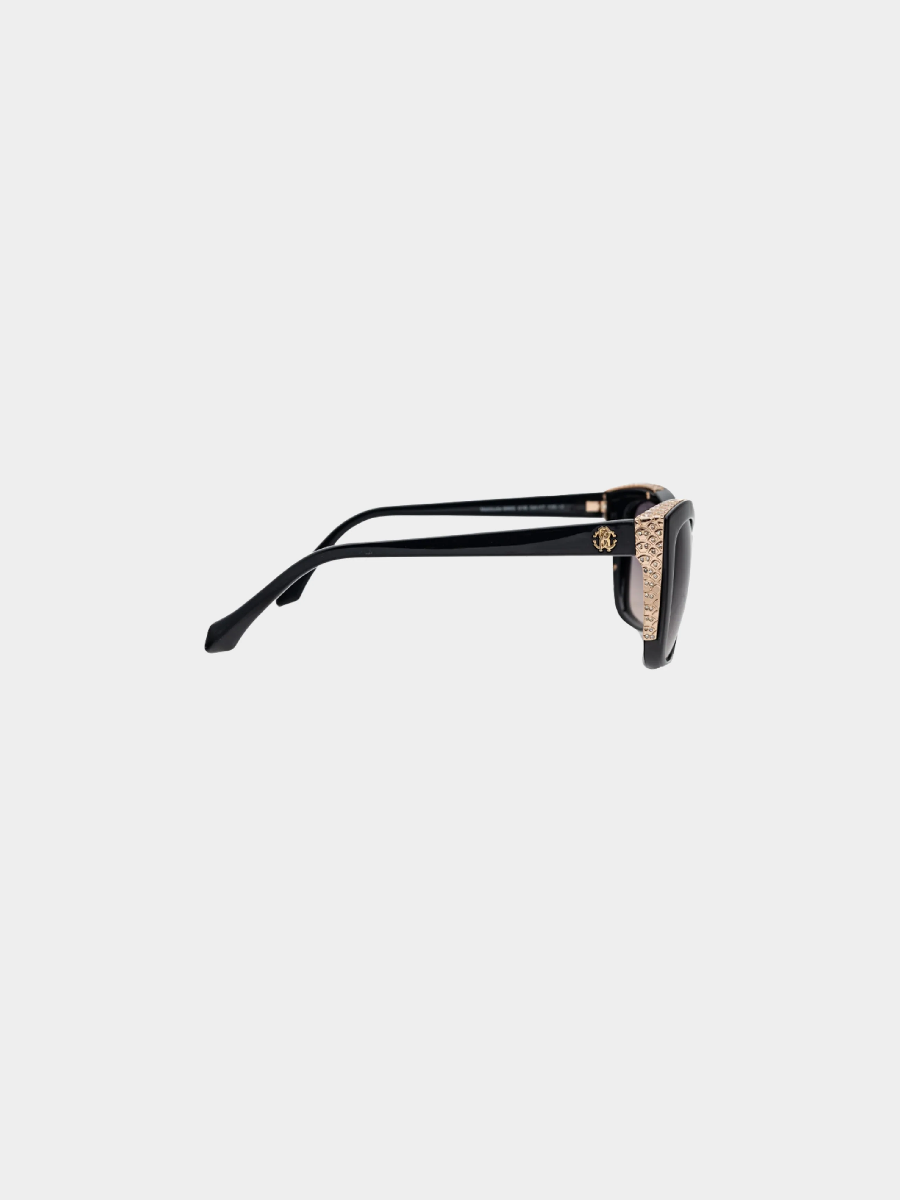 Roberto Cavalli 2010s Mekbuda Black Rhinestone Snakeskin-Texture Cat-Eye Sunglasses - Image 3