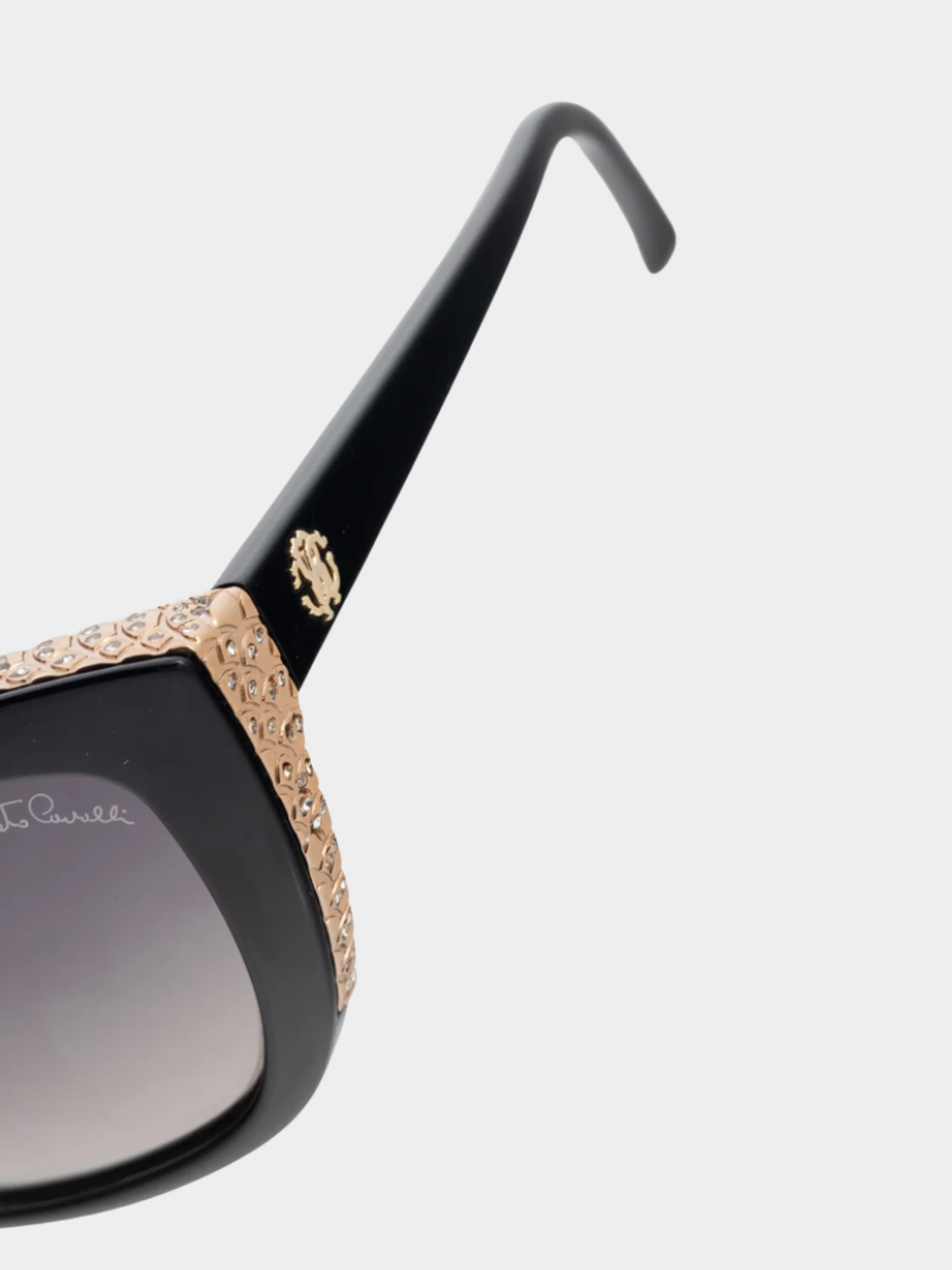 Roberto Cavalli 2010s Mekbuda Black Rhinestone Snakeskin-Texture Cat-Eye Sunglasses - Image 4