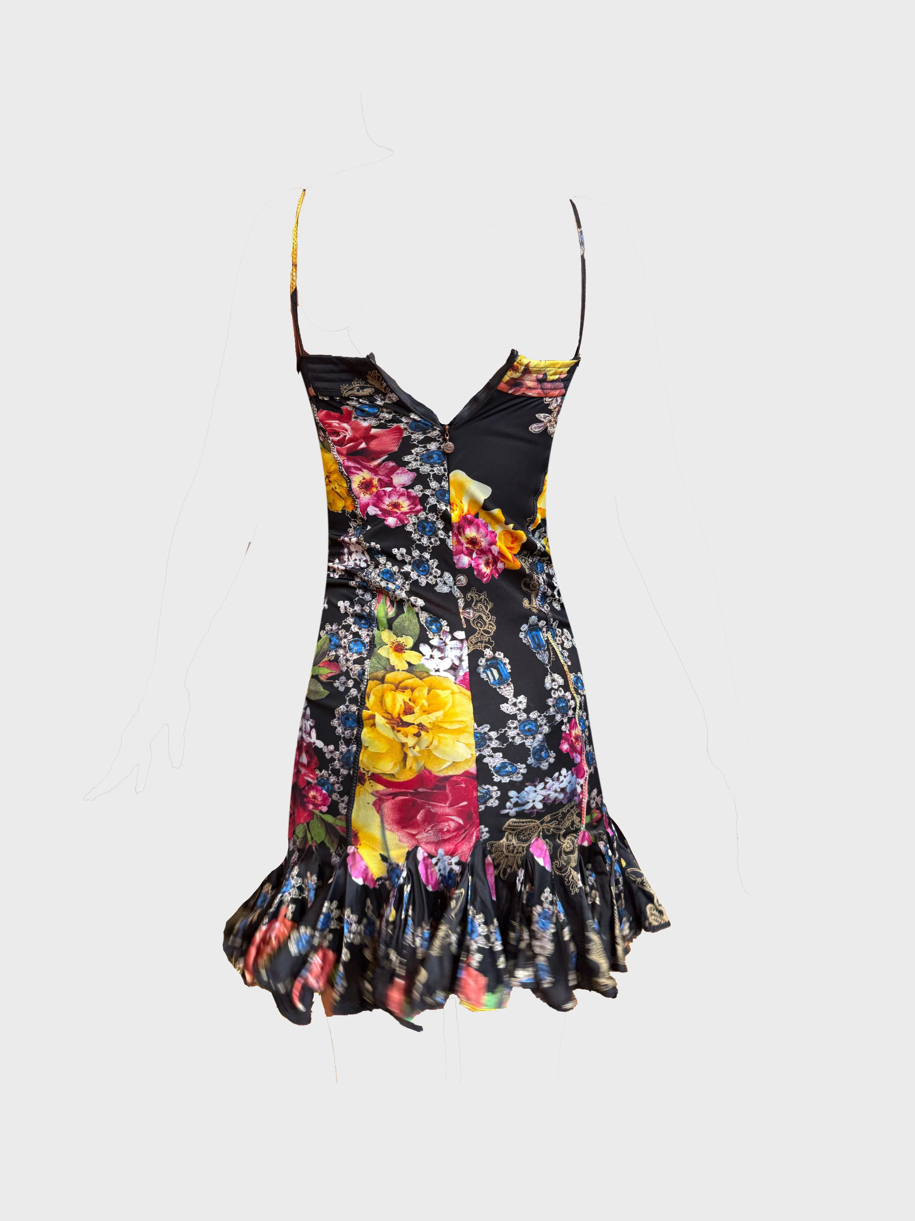 Roberto Cavalli Just Cavalli FW 2005 Black Floral Jewel Print Dress - Image 2