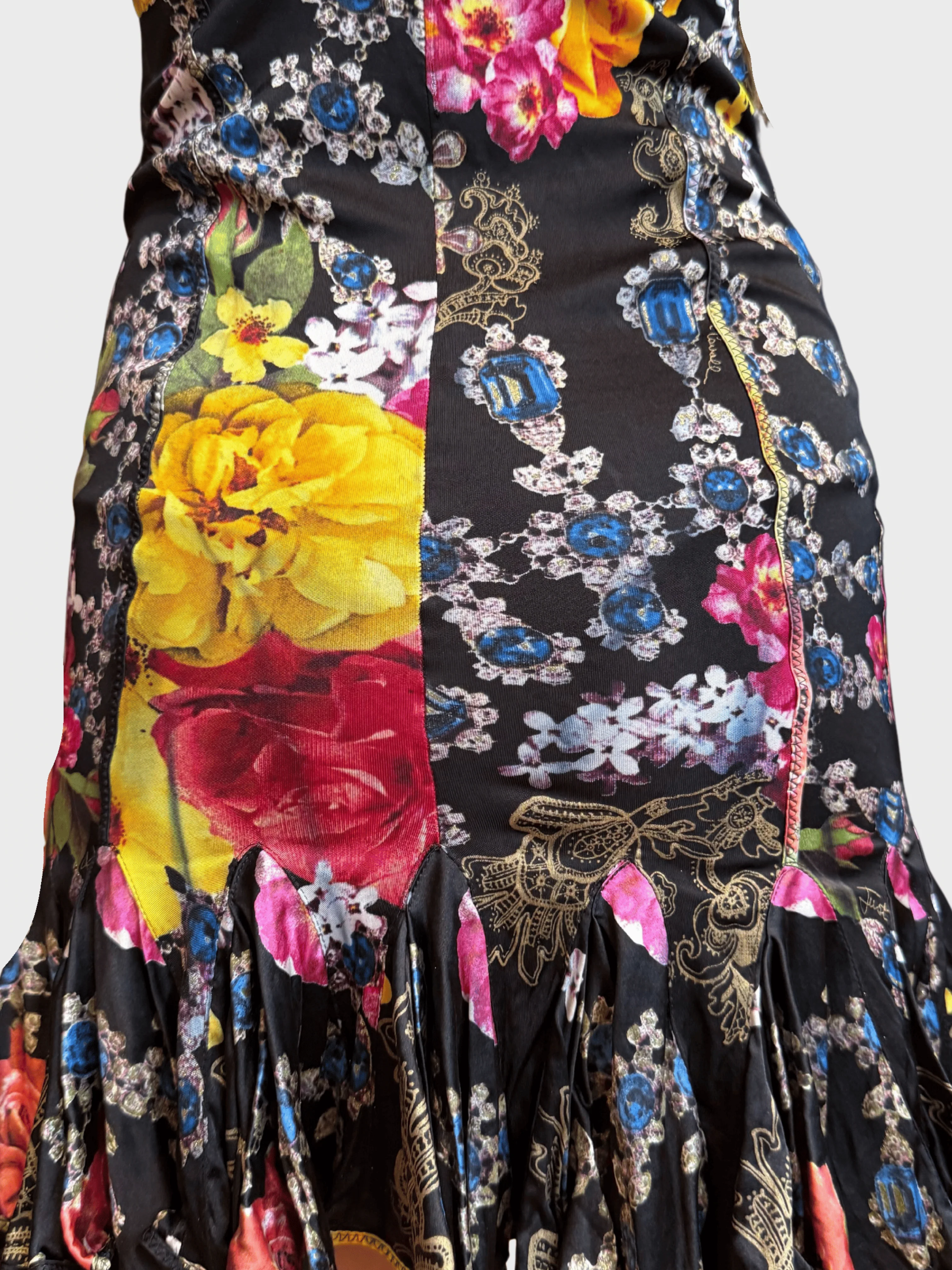 Roberto Cavalli Just Cavalli FW 2005 Black Floral Jewel Print Dress - Image 3