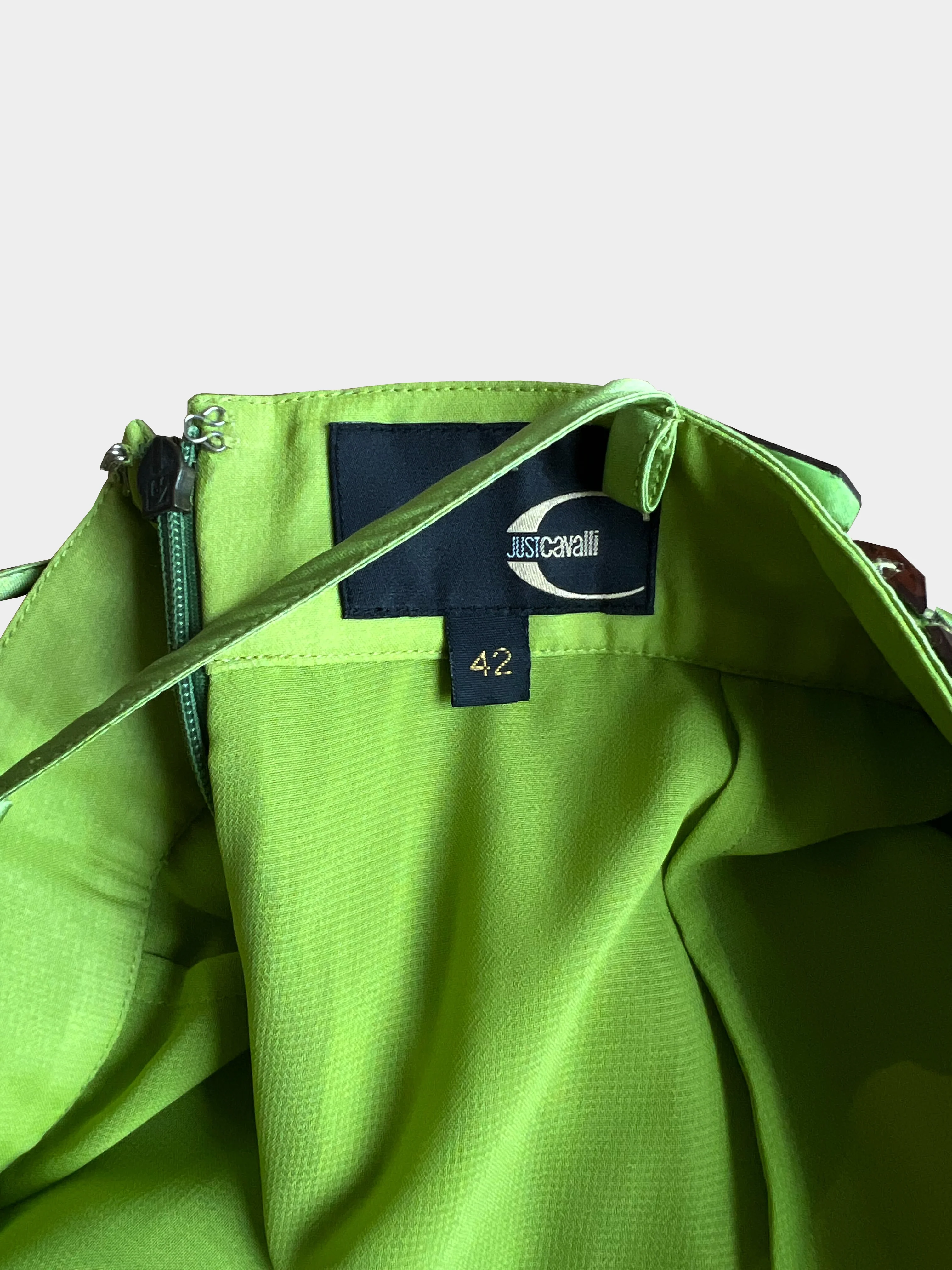 Just Cavalli 2010s Lime Green Silk Strap Mini Dress - Image 3