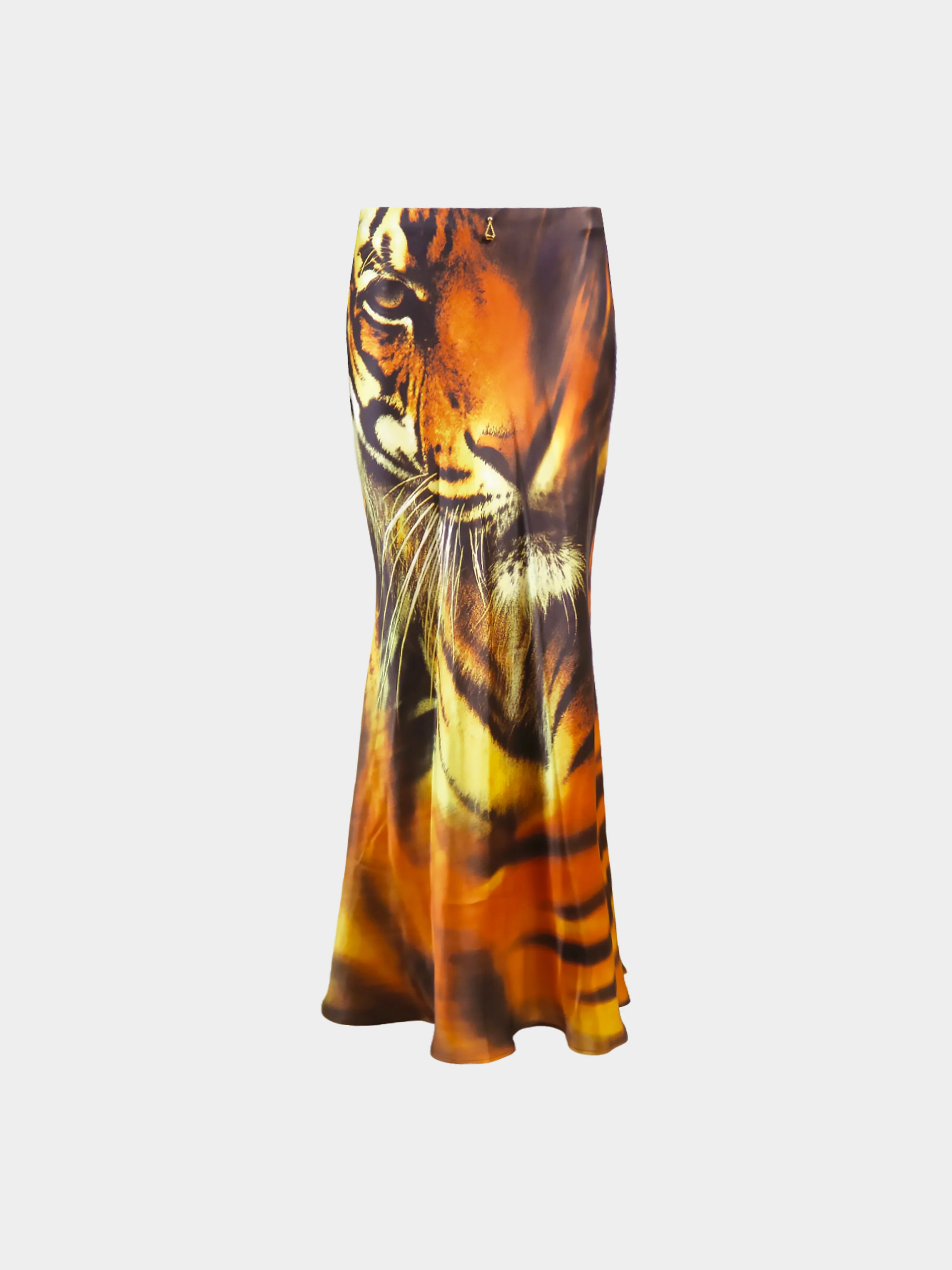 Roberto Cavalli SS 2000 Tiger Print Silk Maxi Silk Skirt
