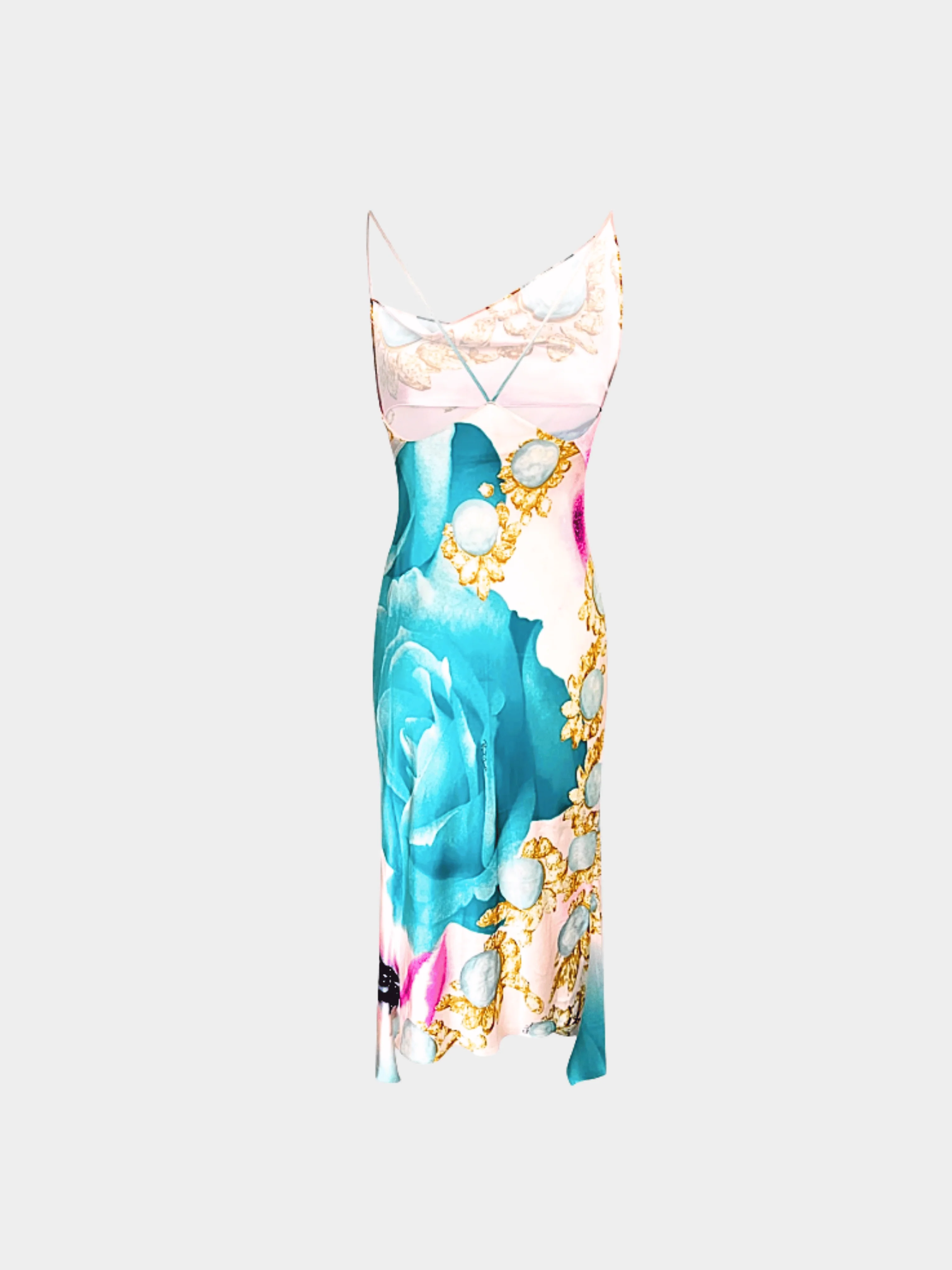 Roberto Cavalli SS 2001 Liz Taylor Eye Print Blue Silk Dress - Image 2