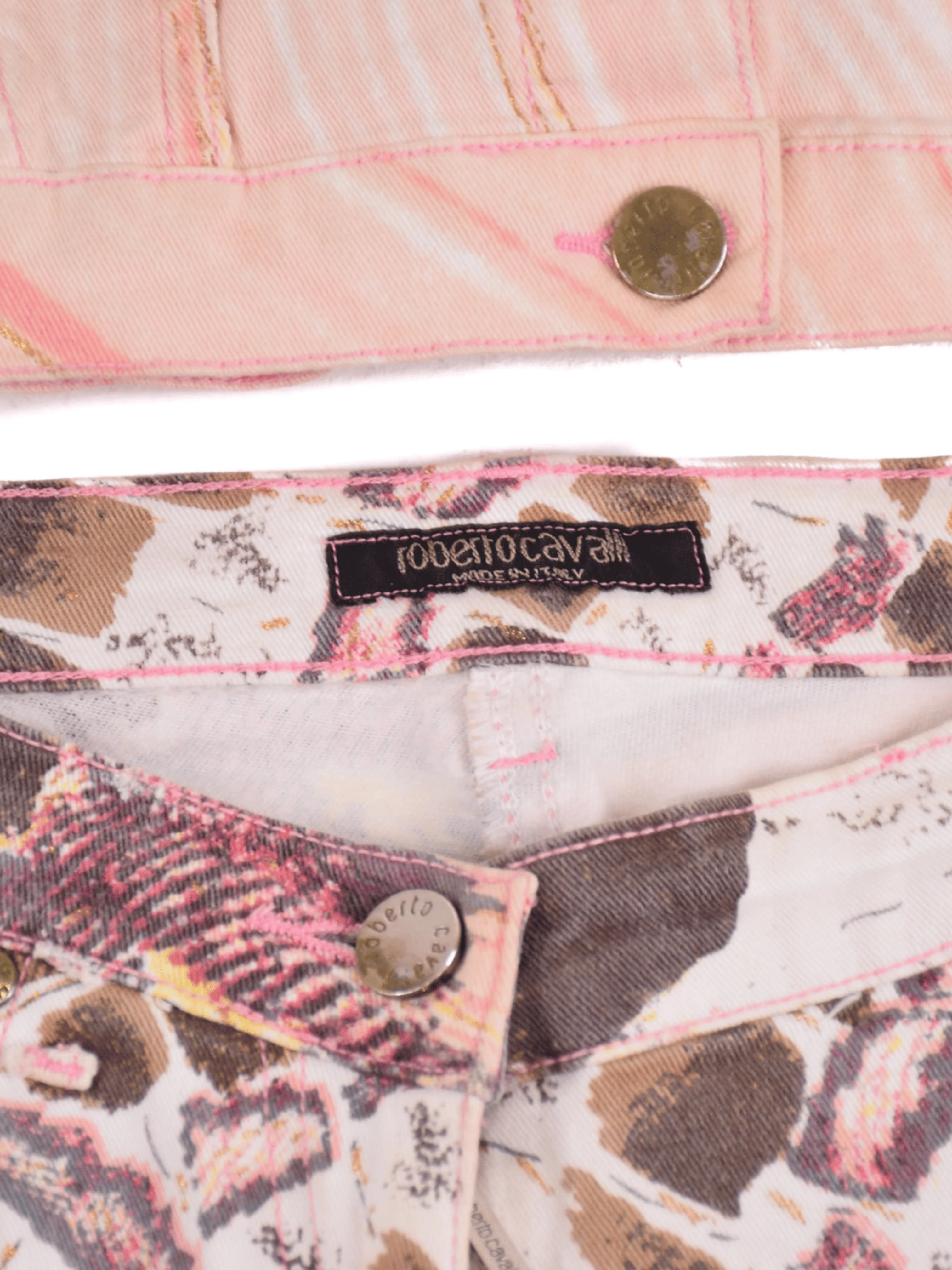 Roberto Cavalli SS 2004 Pink Graphic Printed Jacket and Jeans Set - Image 5